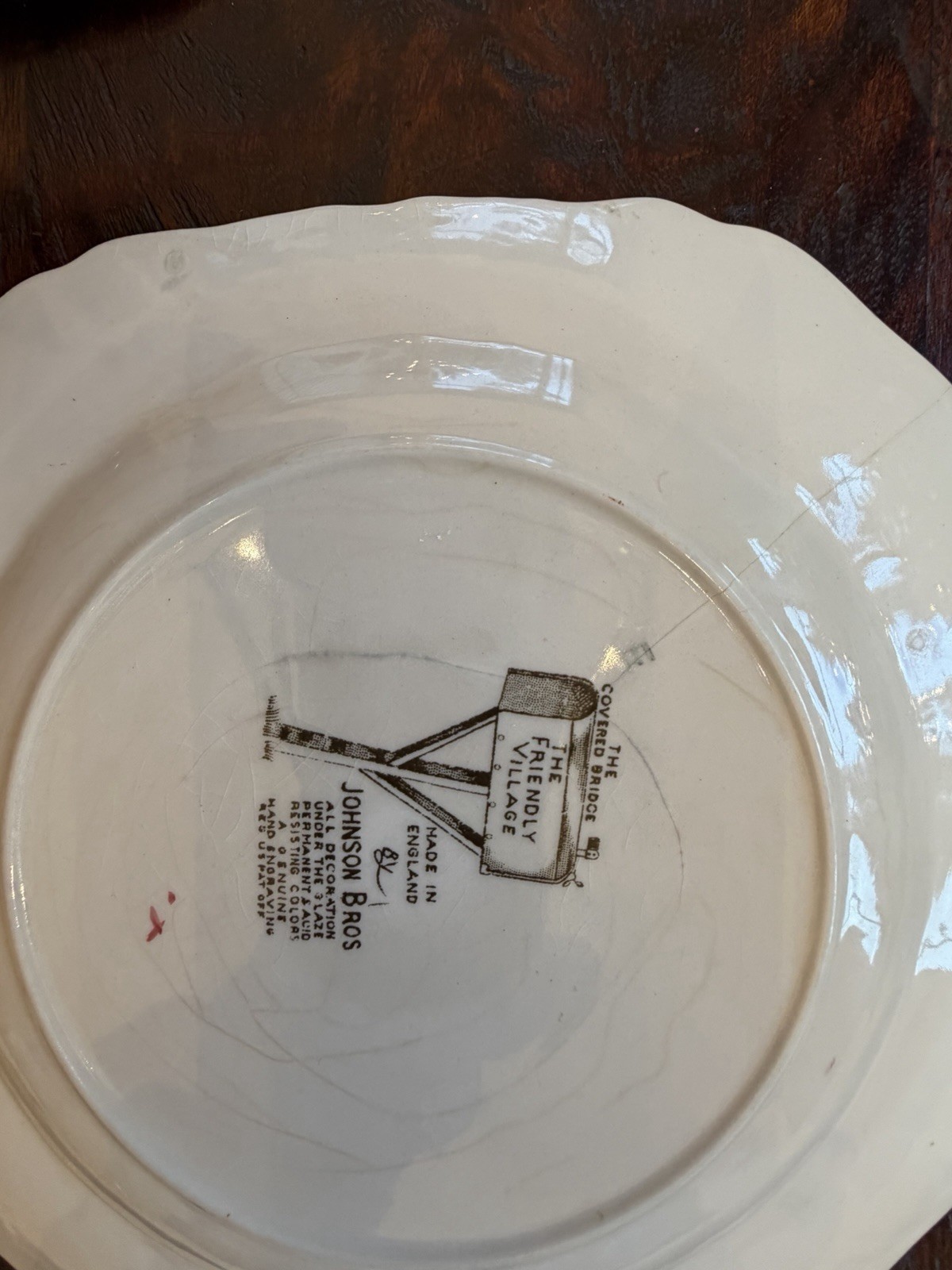 Lot Of 7 Johnson Bros The Friendly Village Square Salad Plates Covered Bridge
