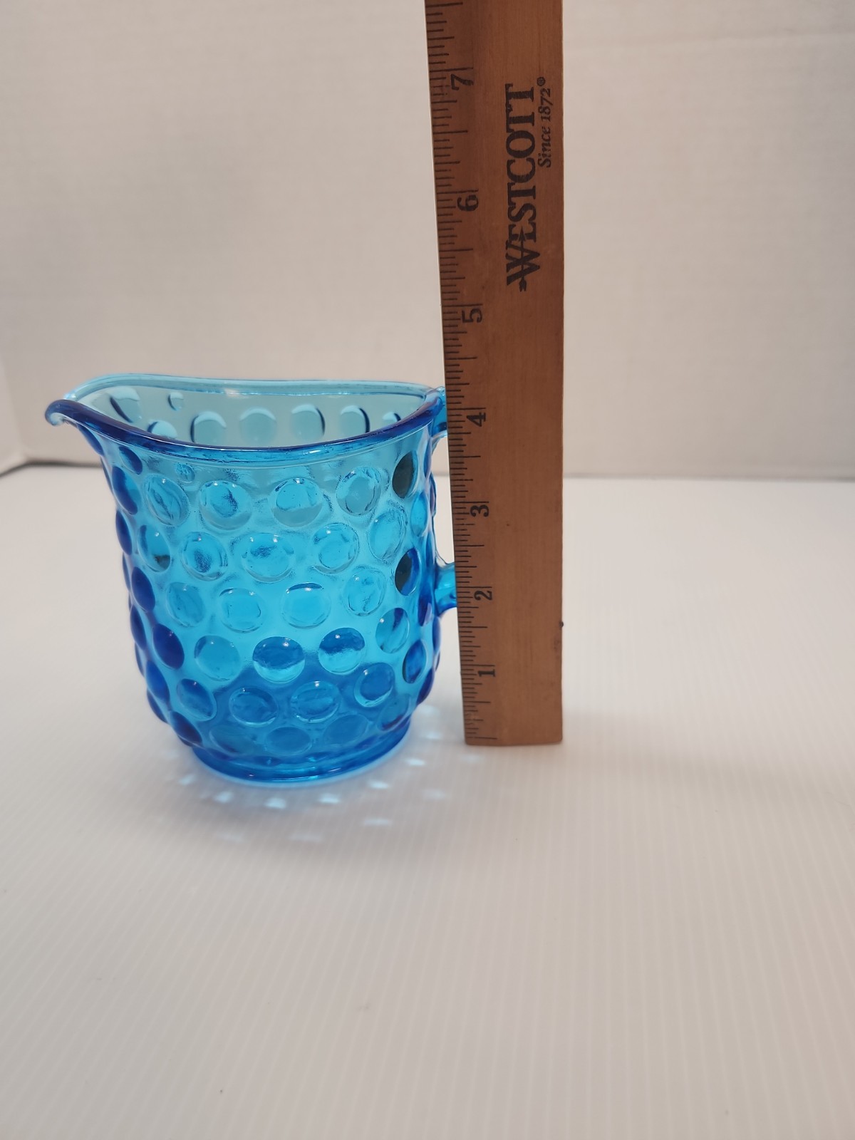 Vintage Blue Hobnail Small Pitcher Or Creamer 4.25″ Tall