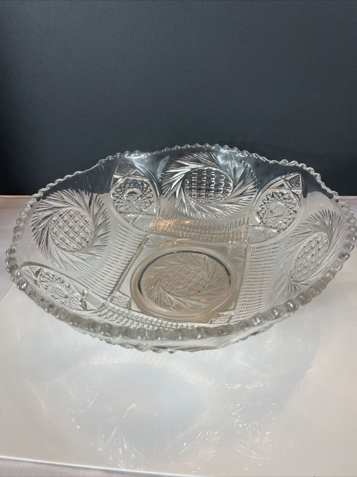 American Brilliant Bowl Cut Glass ABP 9” MCM Serving Vegetable Fruit Vtg