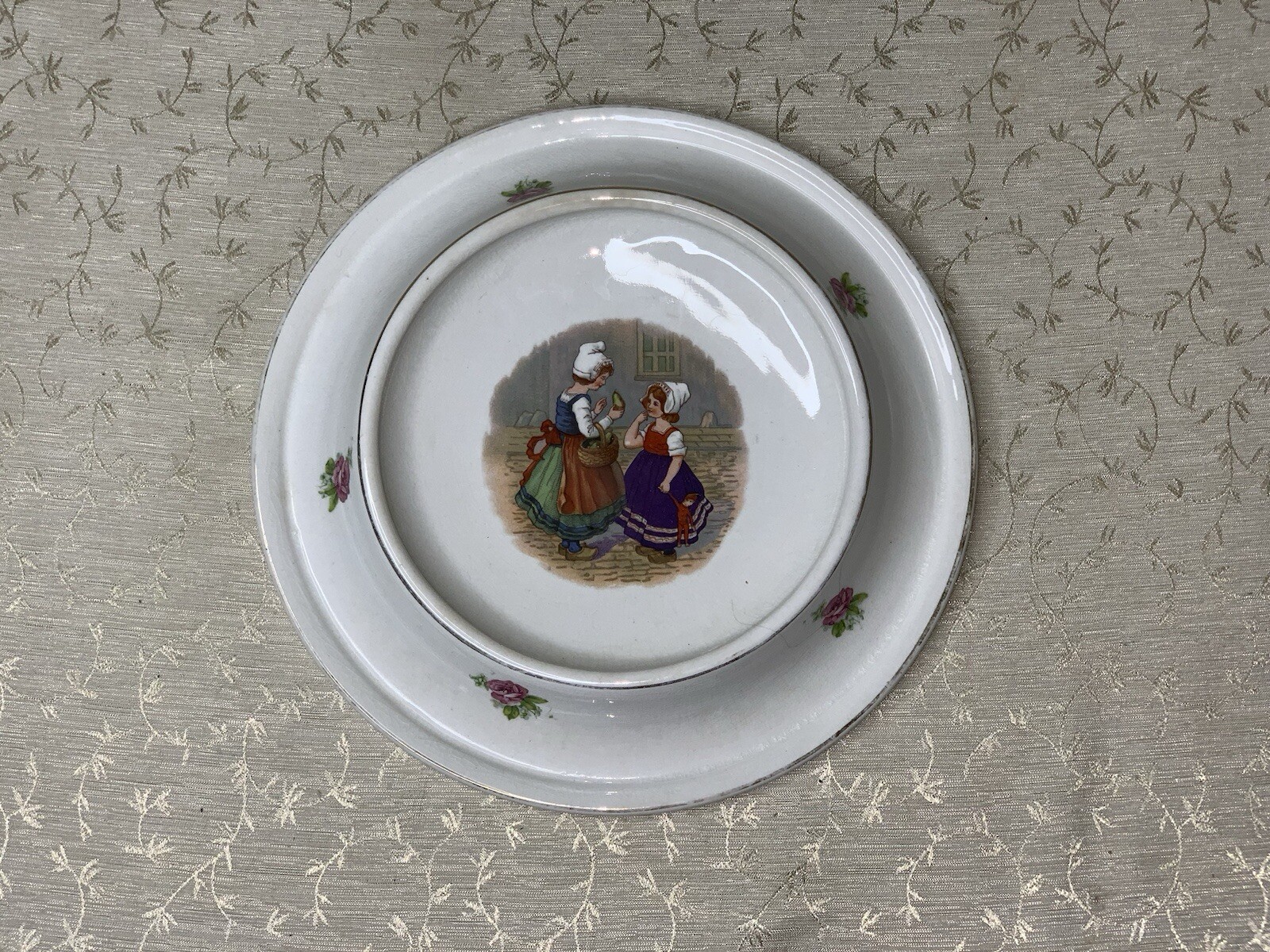 Antique Royal Baby Plate Bowl PAT. U.S. FEB 7, 1905 Two Dutch Girls Vintage