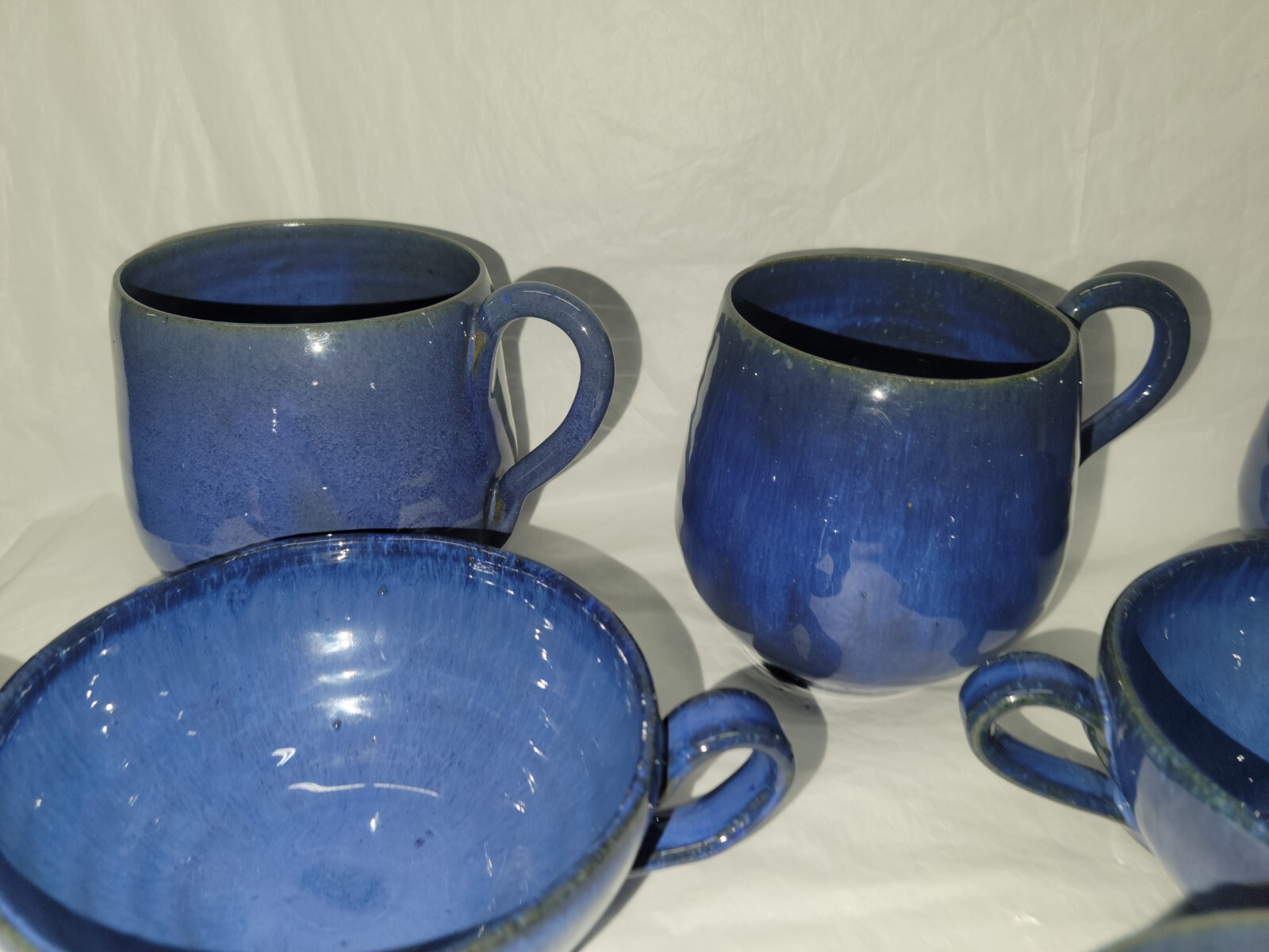 North Carolina pottery COLE POTTERY 9 cup and mug set blue glaze 4807