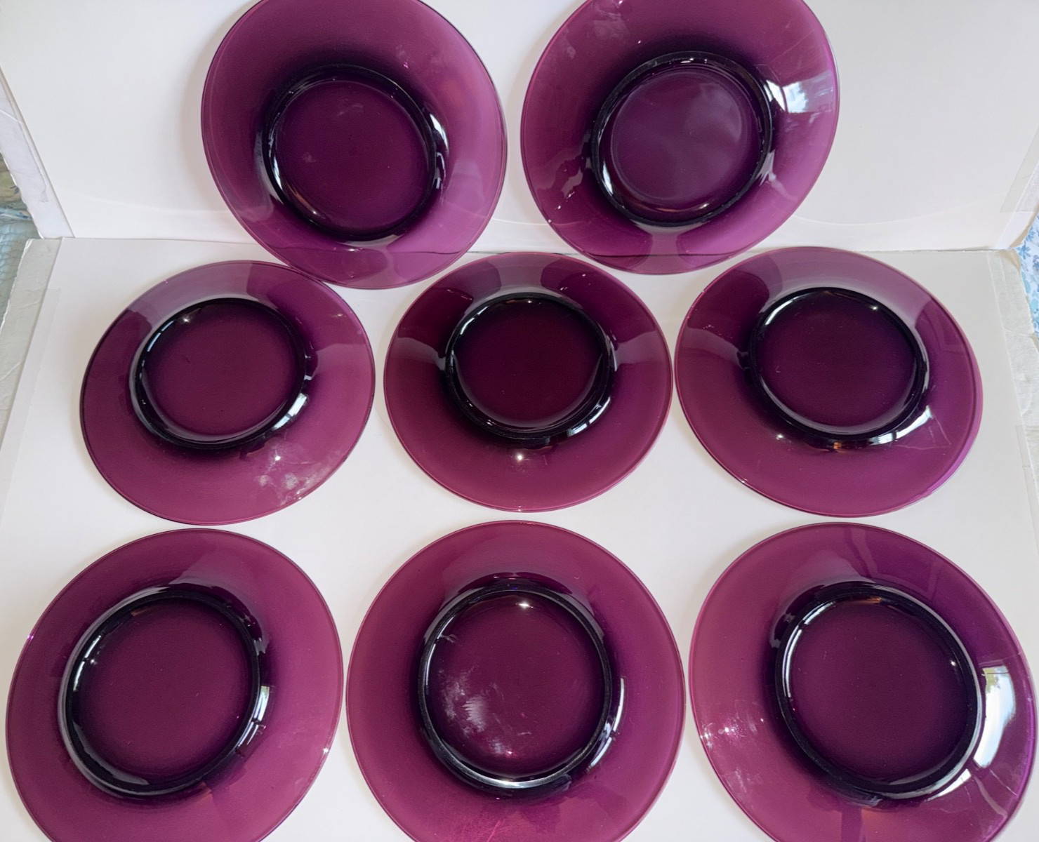 Set of 8 Vintage Amethyst 8″ Glass Luncheon Plates Excellent Condition- France?