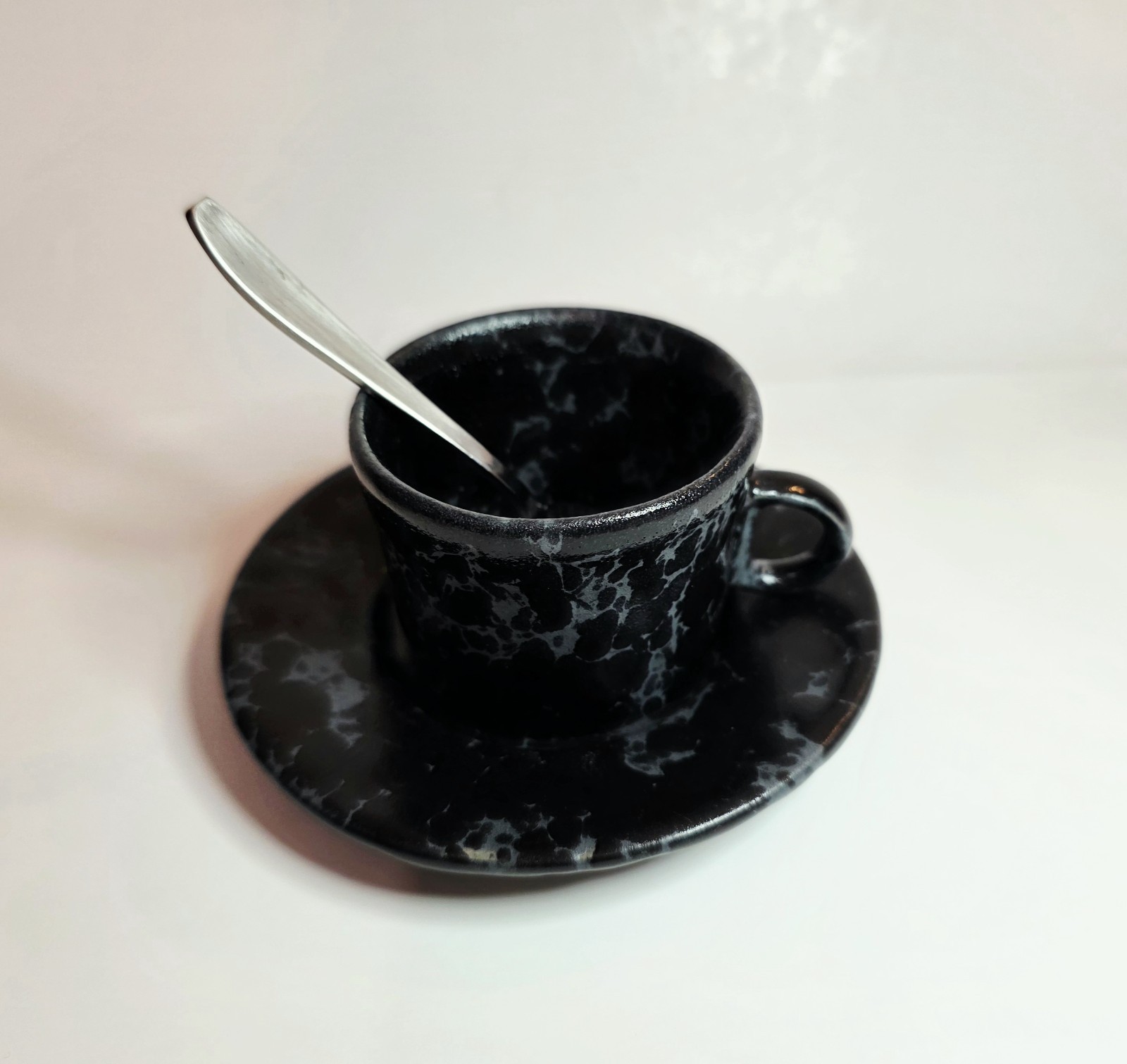 Rare Vintage Bennington Potters Black Agate Espresso Cup Saucer Set #1675 #1676