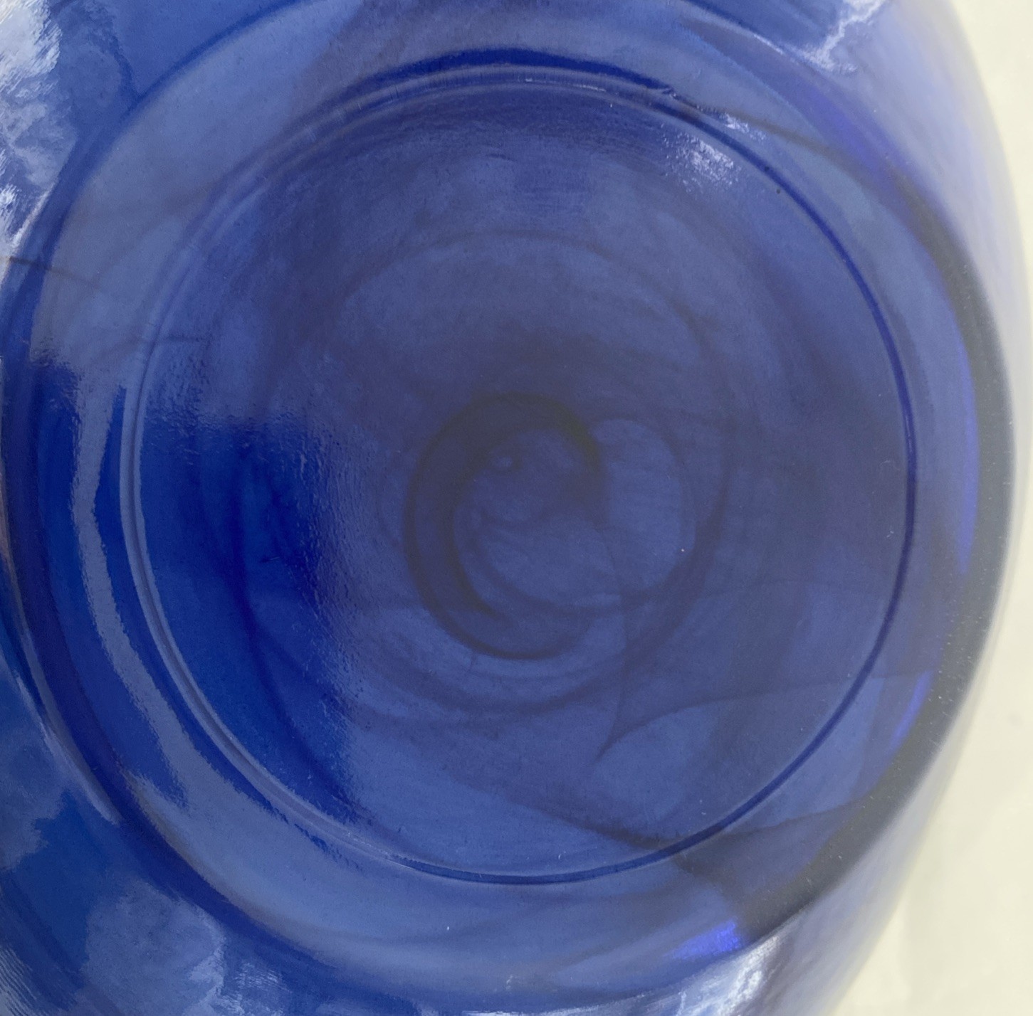 Murano Style Art Glass Cobalt Blue Swirl Asymmetrical Bowl 13 5/8″ Long