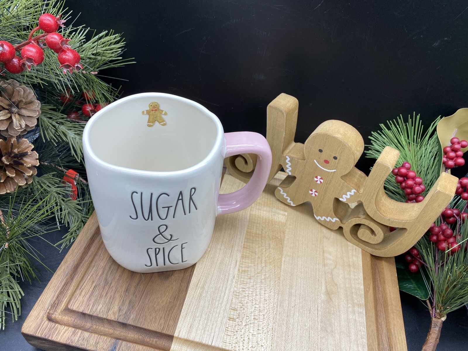 Rae Dunn SUGAR AND SPICE Gingerbread White and Pink 20oz MUG NEW