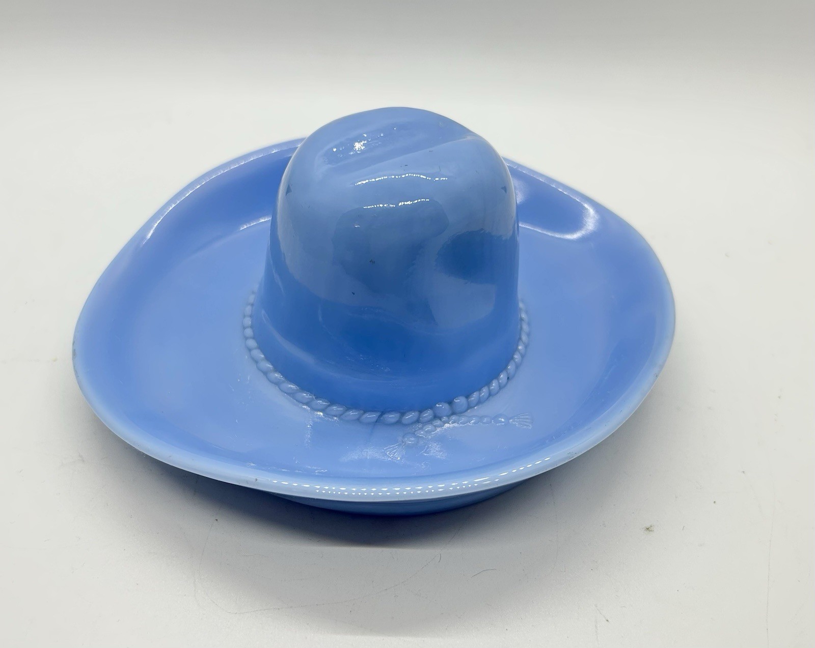 Vintage Blue Glass Cowboy Hat Bowl 1940s Delphite Blue by Jeannette Glass