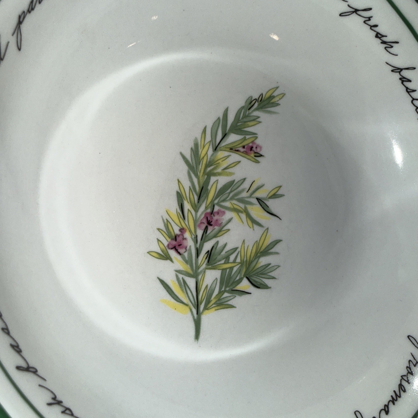 Gibson Herb Gardens Bowl Set: 4 bowls 7.25in and 1 bowl 10in Recipe Script Rim