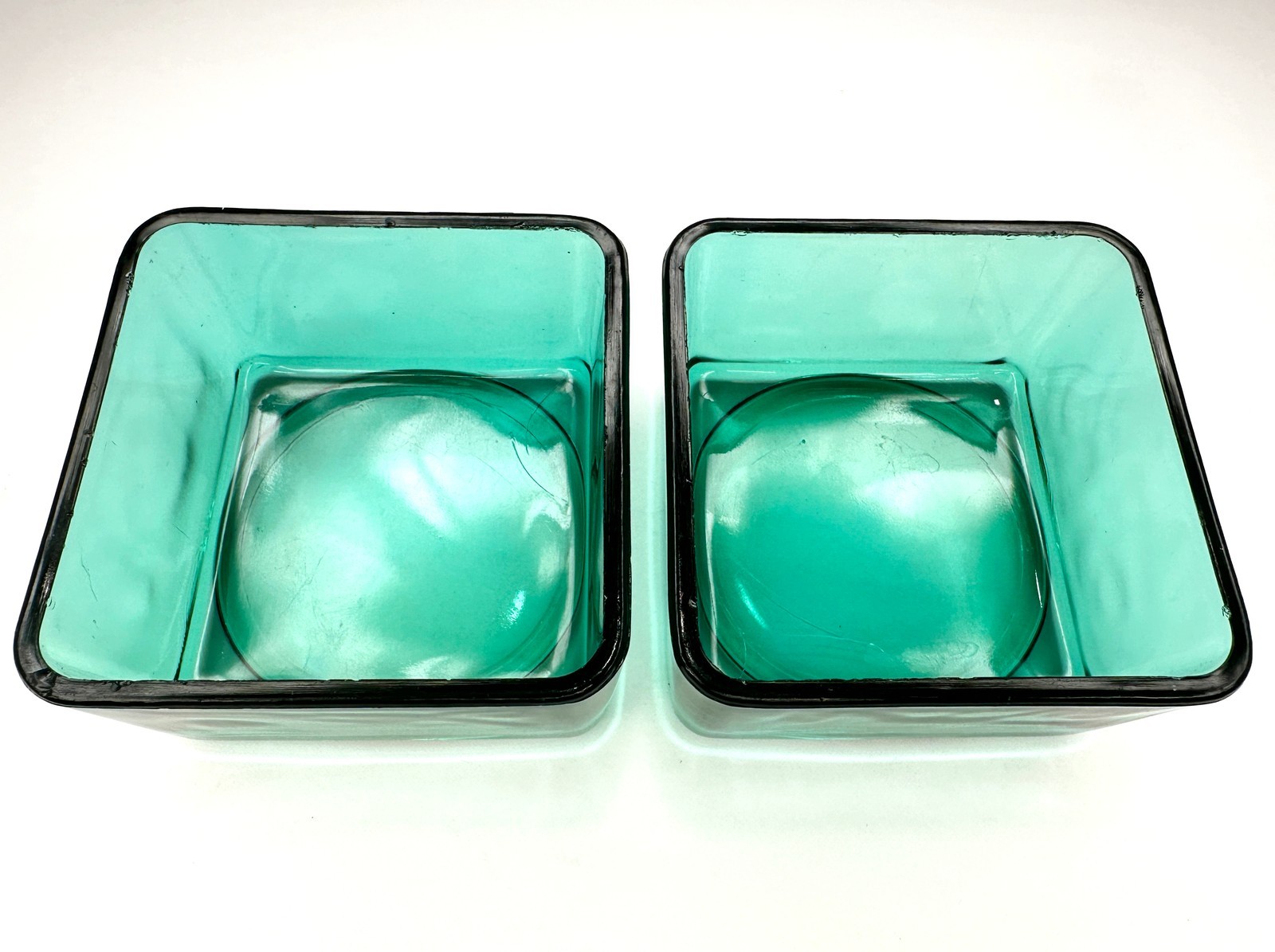 Vintage Jeannette Ultramarine Glass Refrigerator Dishes Pair 1930s Stackable Set