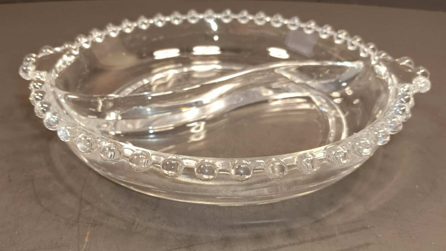 Vintage Imperial Glass Candlewick Divided Relish Tray with Handles
