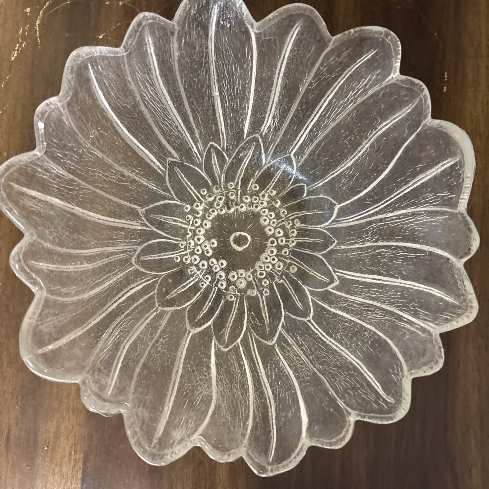 Vintage Lily Pons Sunflower Bowl Flower Floral Indiana Clear Glass Serving 7″