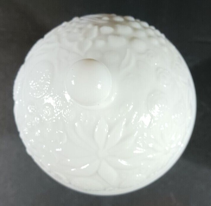 Vintage MILK GLASS COMPOTE CANDY DISH WITH LID Flowers Small White Pedestal Avon