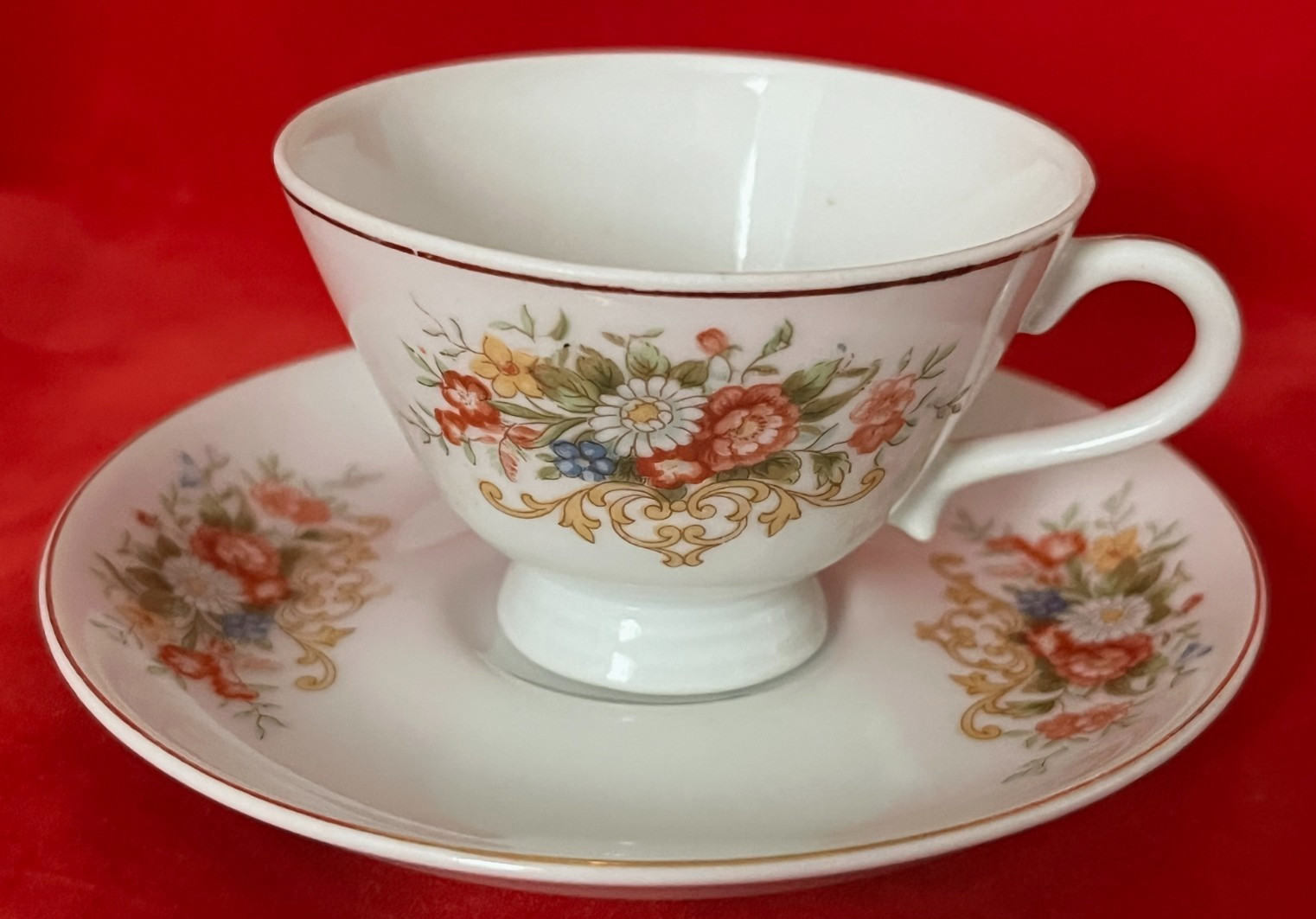 Yamaka Demitasse Cup & Saucer Delicate Floral Petite, Made In Occupied Japan