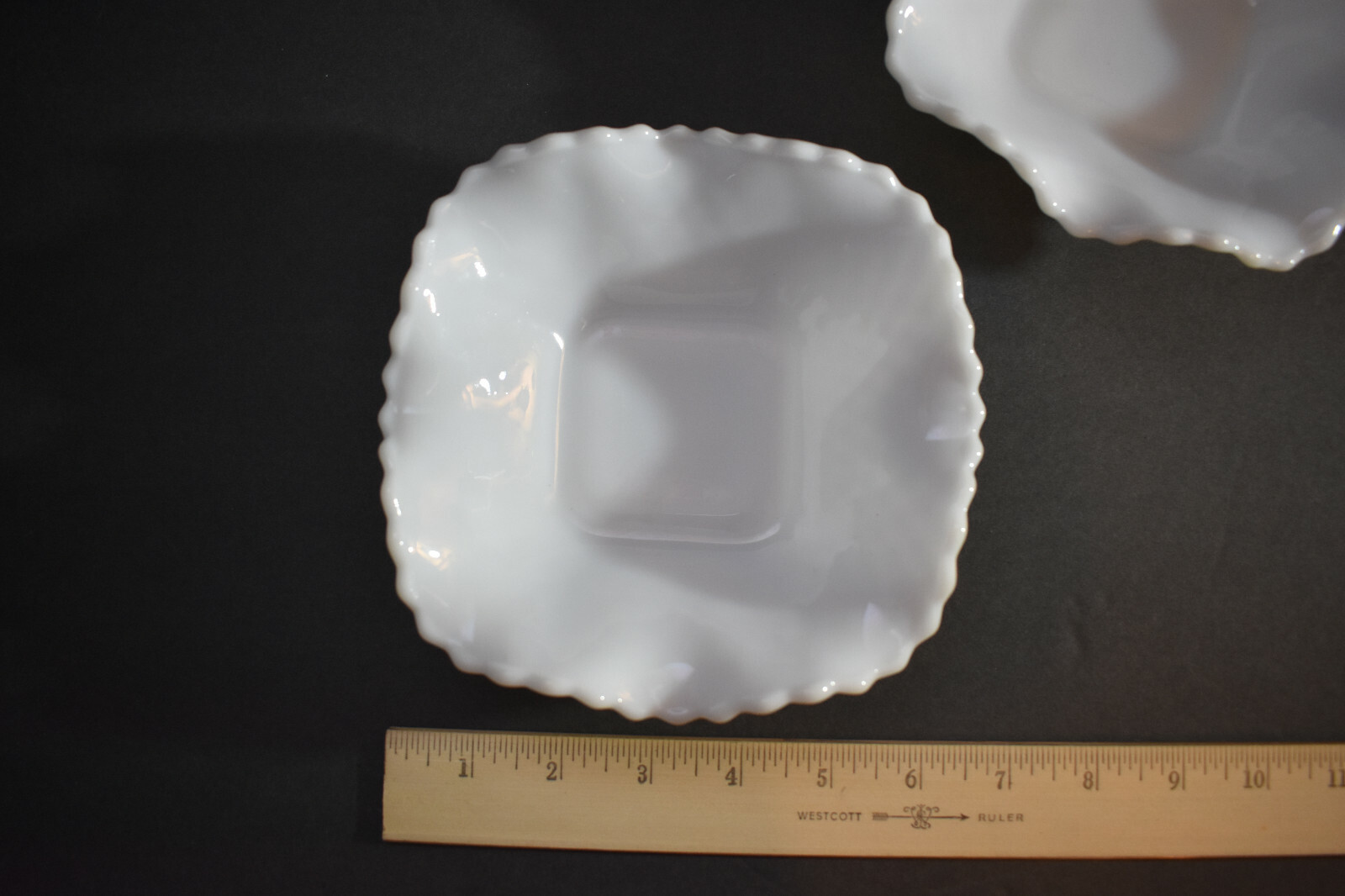 Milk Glass Candy/Trinket Dishes Diamond Pattern Matched Set of 2 Square 4”