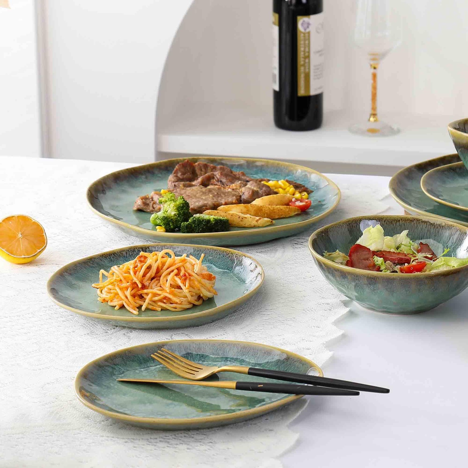 Henten Home Ceramic Dinner Plate Set 11 Inch Porcelain Pizza Pasta Salad Plates