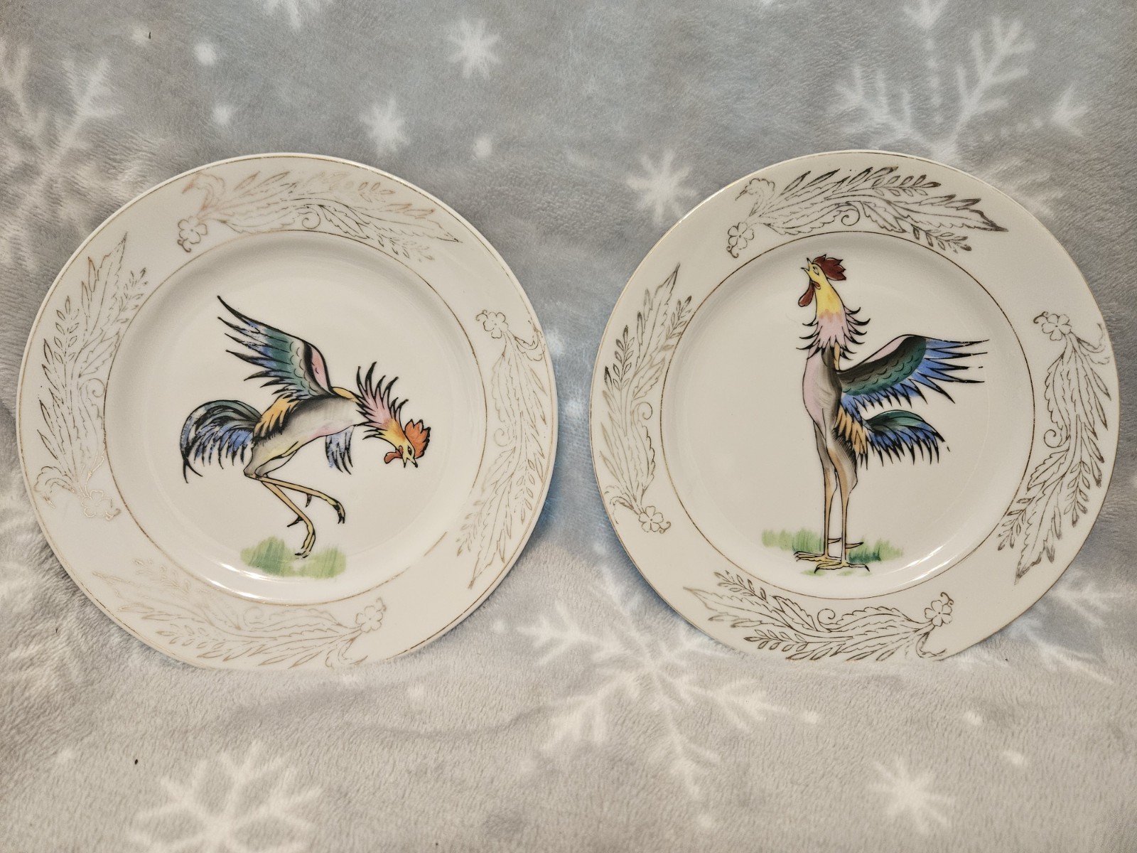 Lot Of 2 Rossetti Hand Painted 6″ Rooster Decor Plates Made In Occupied Japan