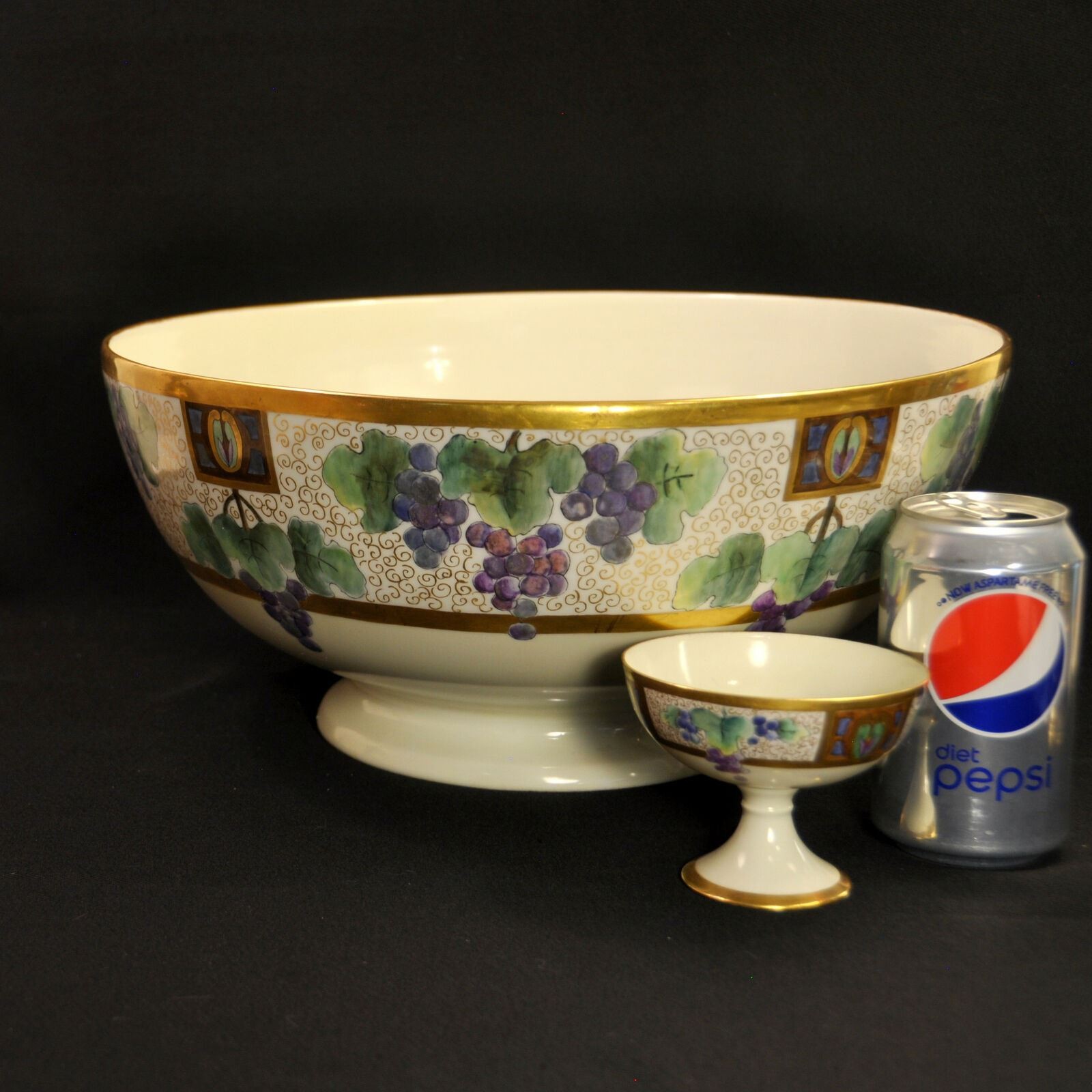 Punch Set Bowl 10 Cups Schachtel Charlottenbrunn Silesia Hand Painted 1899-1918