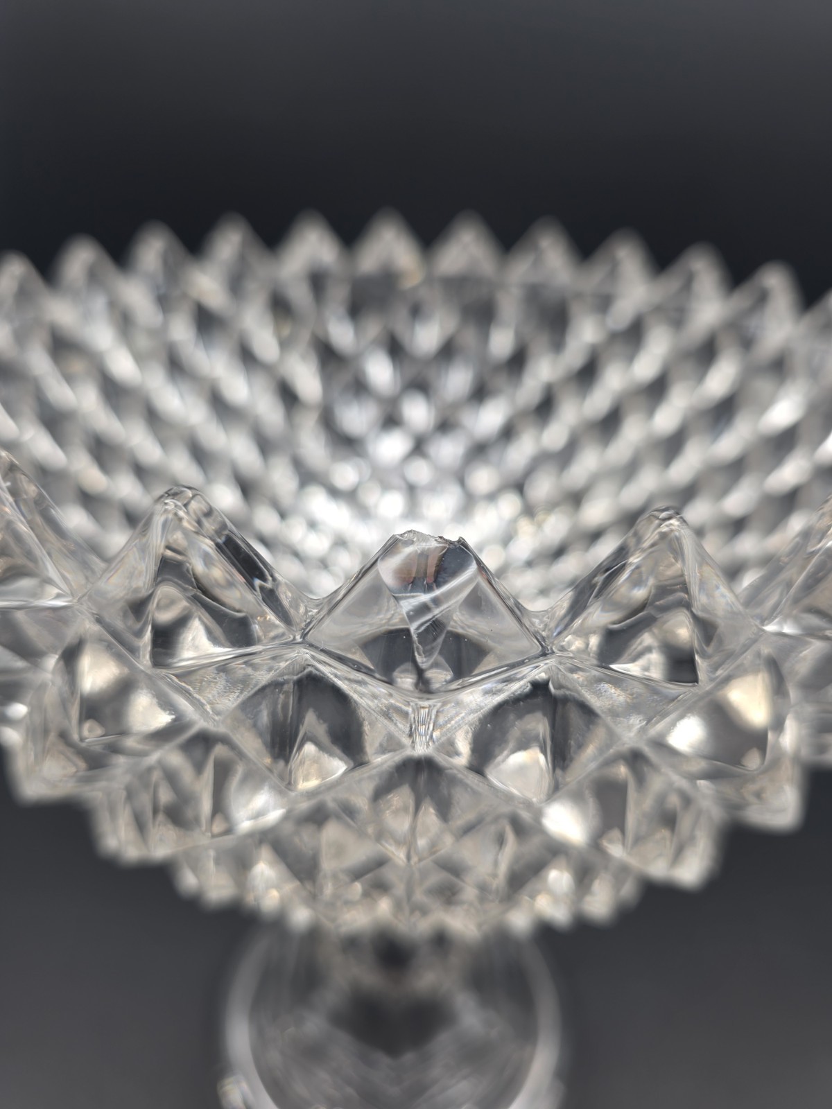 Antique New England Glass Co EAPG Clear Mitre Diamond Point Footed Compote