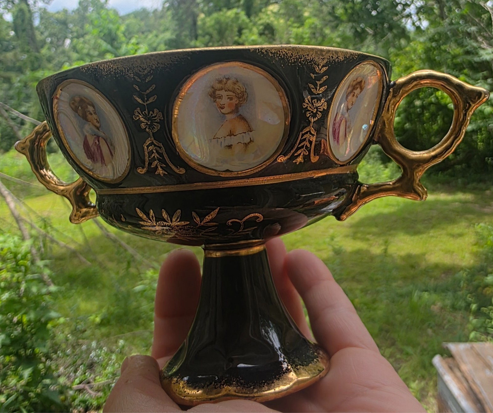 vintage sealy lusterware compote gold portrait bowl