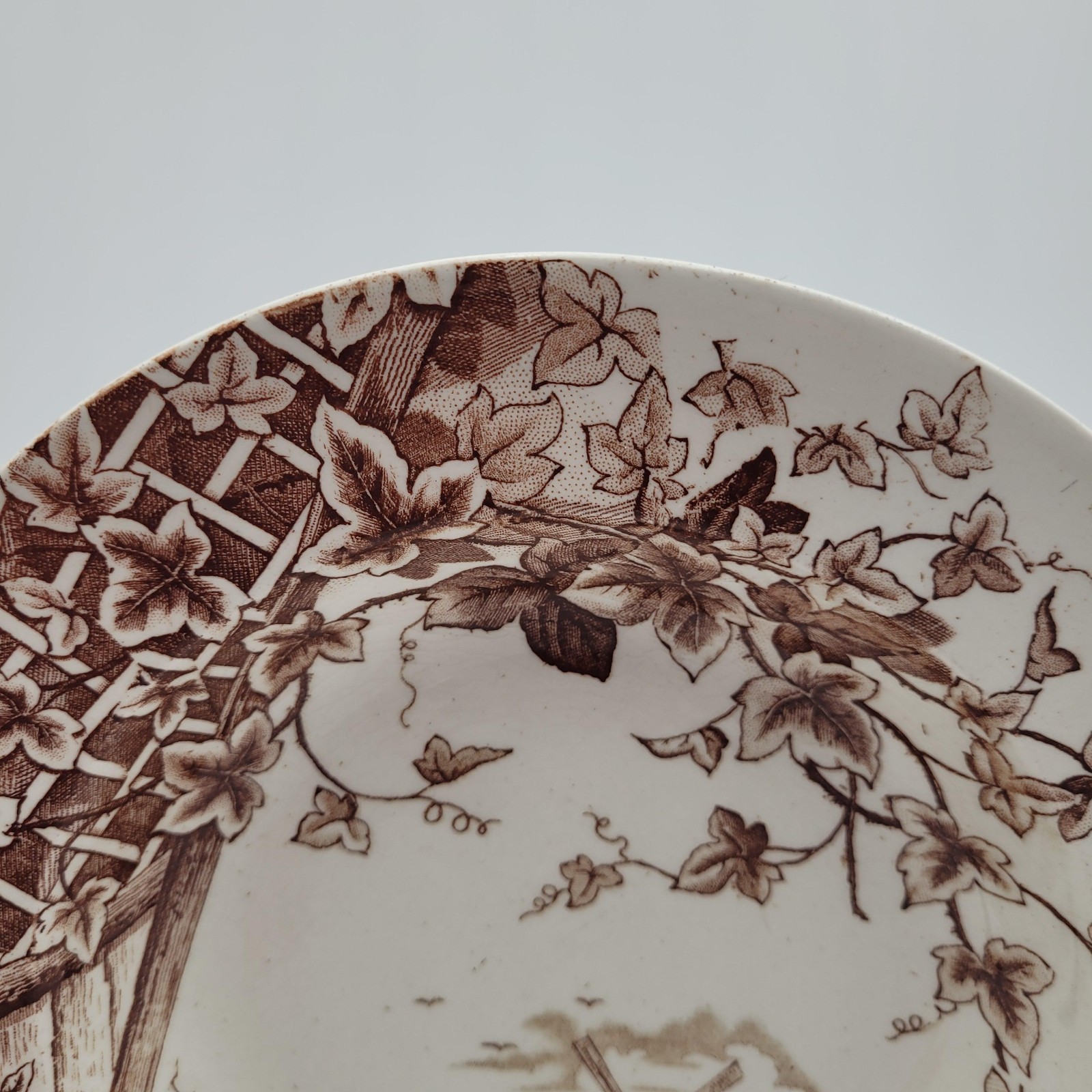 Antique c1890 JH Davis Victor Brown Earthenware Transferware Windmill Dish Plate