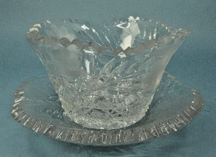 Antique American brilliant Period Cut Glass Mayonnaise Bowl w/ Under Plate