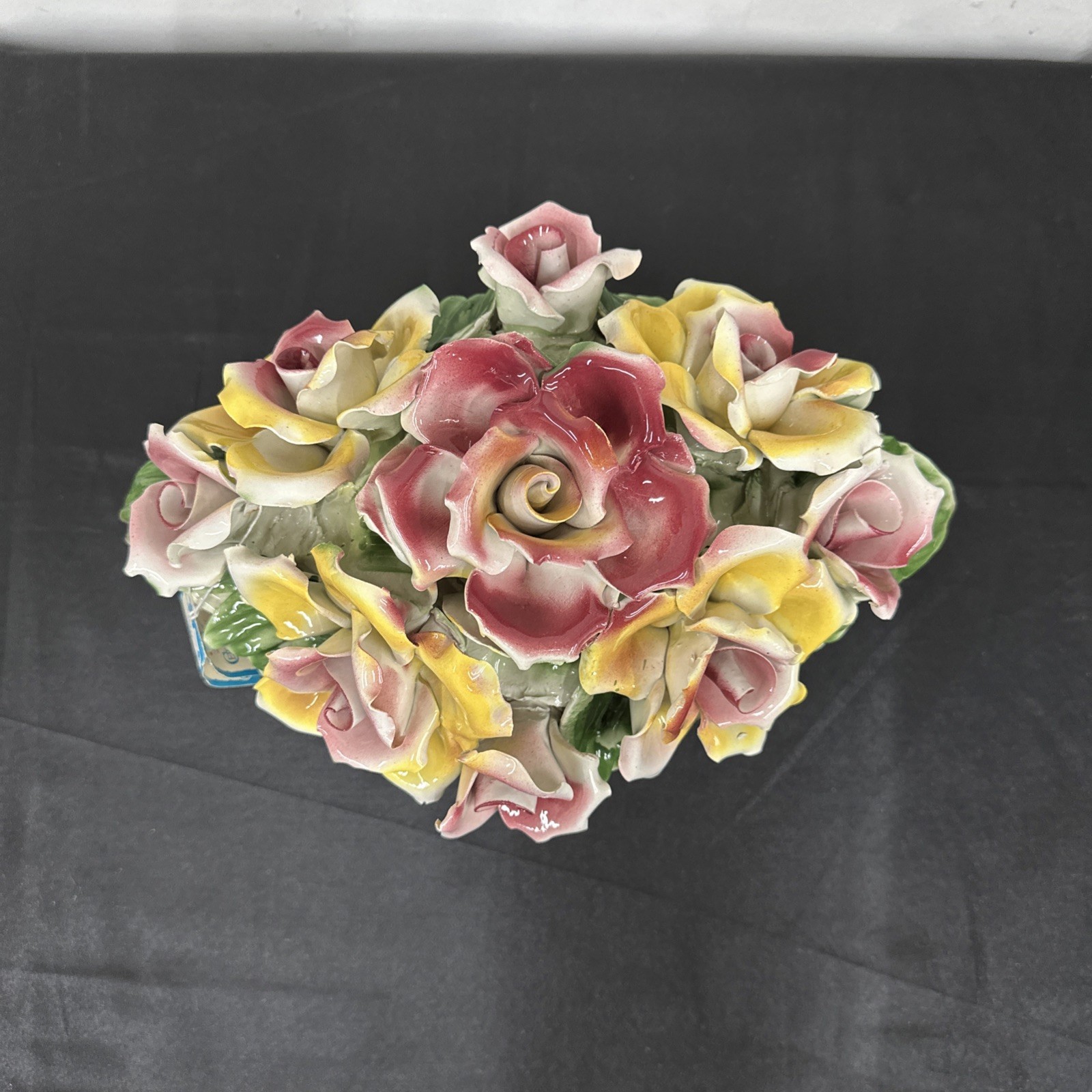 MCM Capodimonte Roses Porcelain Floral Italian Centerpiece XL Size Made in Italy