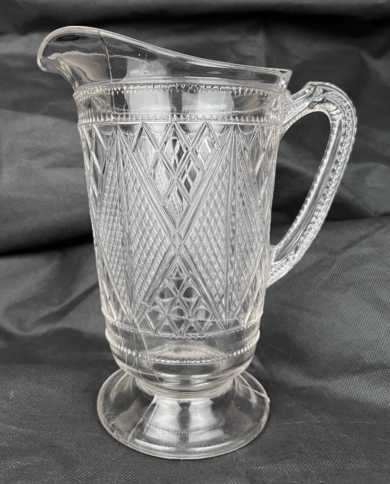 EAPG McKee and Bros National Glass Co No 900 Sunk Diamond Lattice Pitcher 8 5/8″
