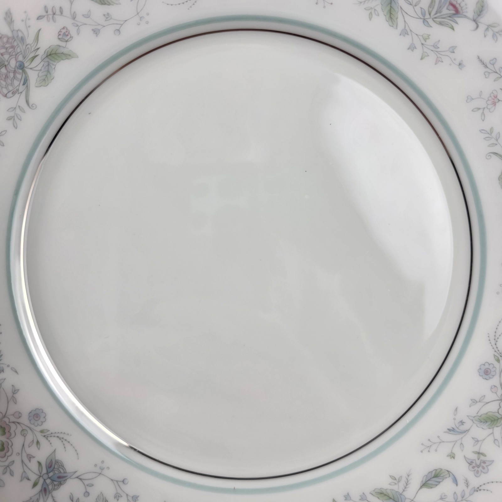 FOUR Oxford China Spring Salad Plate Multicolor Floral Rim Aqua Band