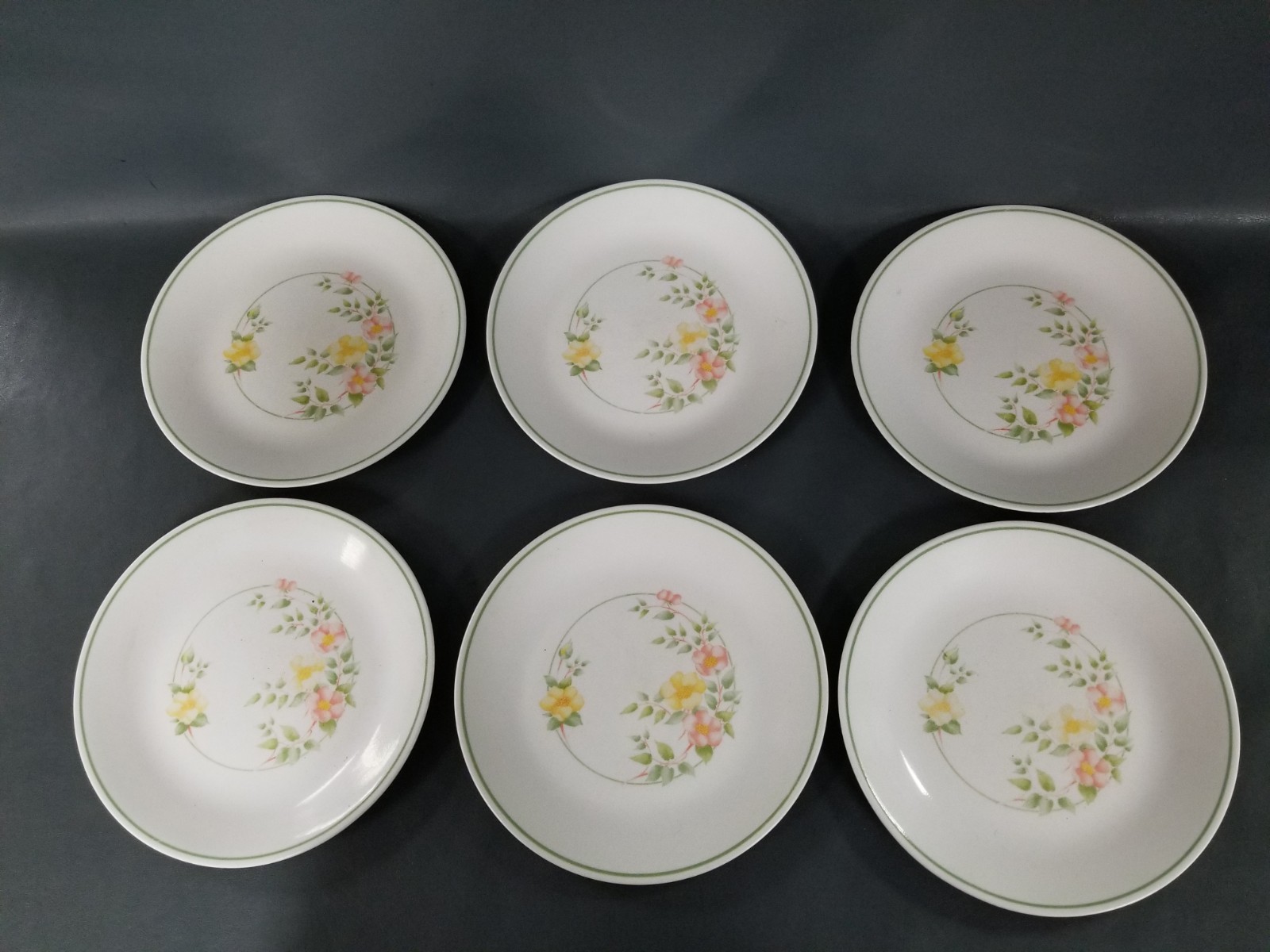 VTG Set 6 Corelle Corning USA 8.5″ Luncheon Plates Windsor Rose Pink Floral