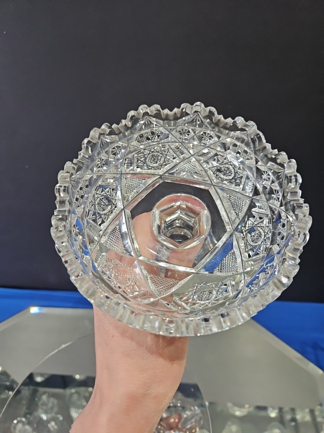 Compote Bowl, American Brilliant Period Cut Glass Crystal Hoare signed Steuben