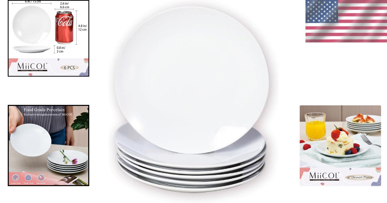 Elegant Set of 6 Ceramic 6-Inch Dessert Plates – Versatile White Appetizer Ware