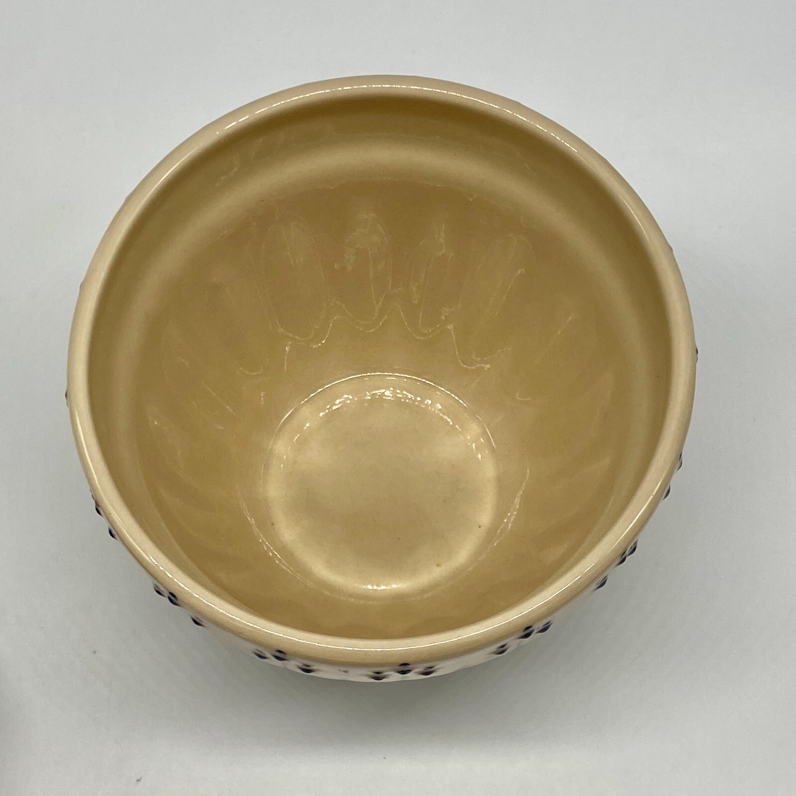 2001 Tender Heart Treasures Blue Tan Mixing Serving Bowl Floral Leaf Ceramic