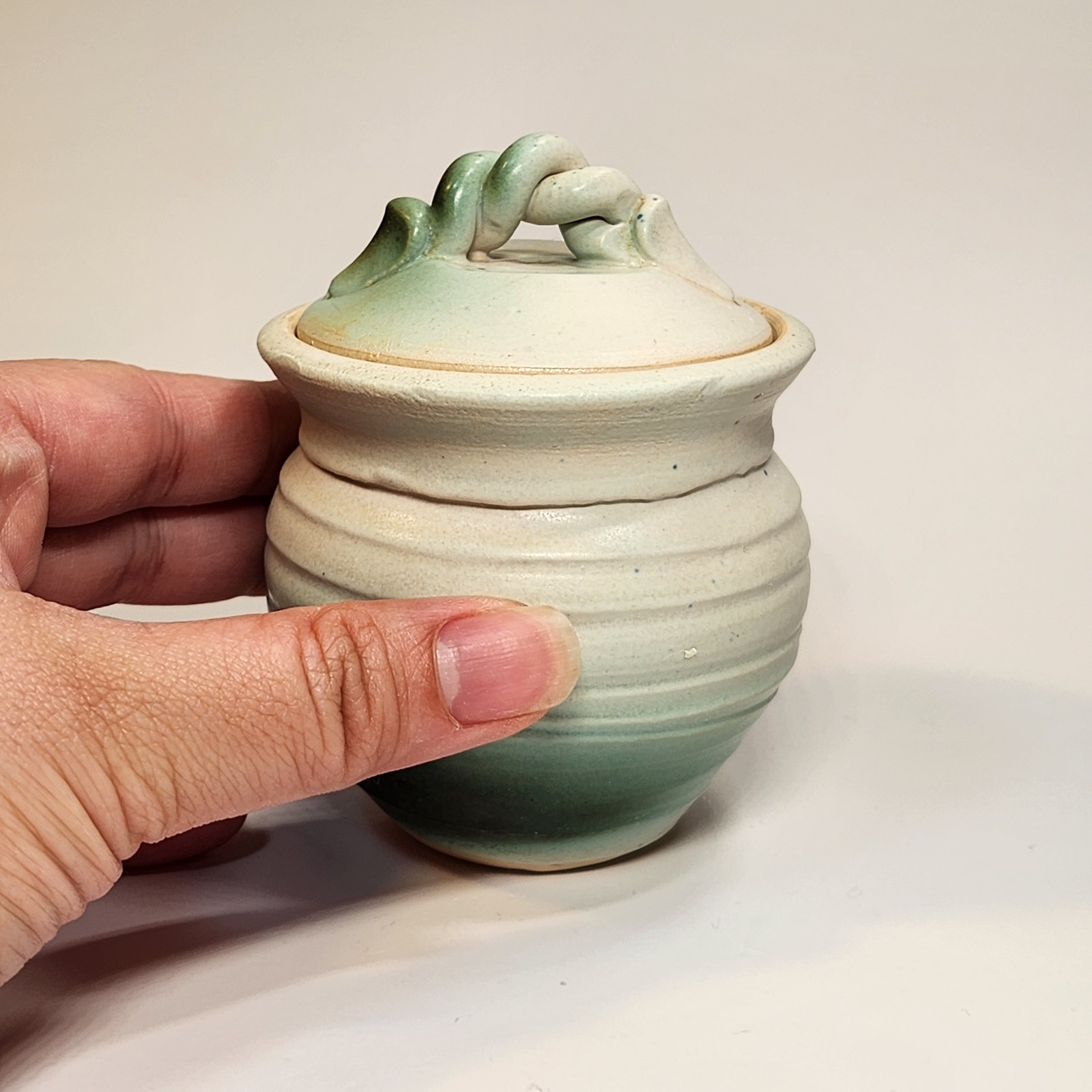 Handmade Studio Art Ceramic Stoneware Canister 3″ Signed Farmhouse Cottage Core