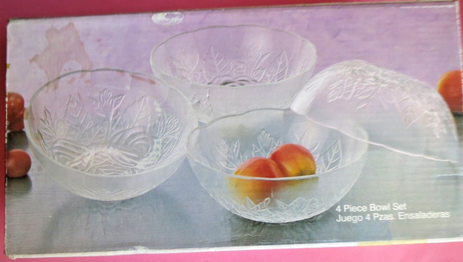 Elegant Dining Glassware Series ~ 4 Piece Glass Dessert Bowl Set ~ Rose ~ 5 inch