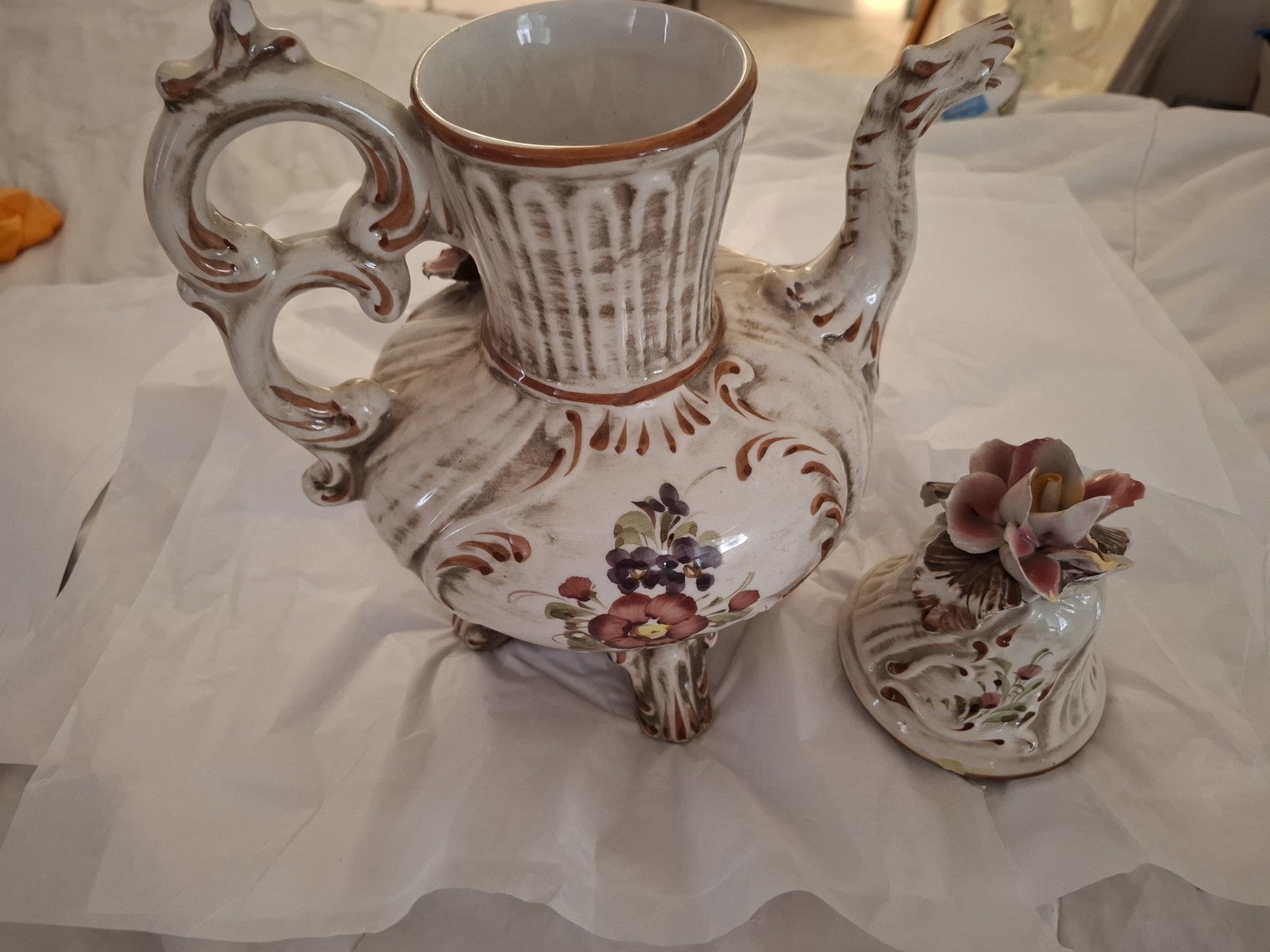 Vintage Capodimonte Footed Pitcher (Read Notes)