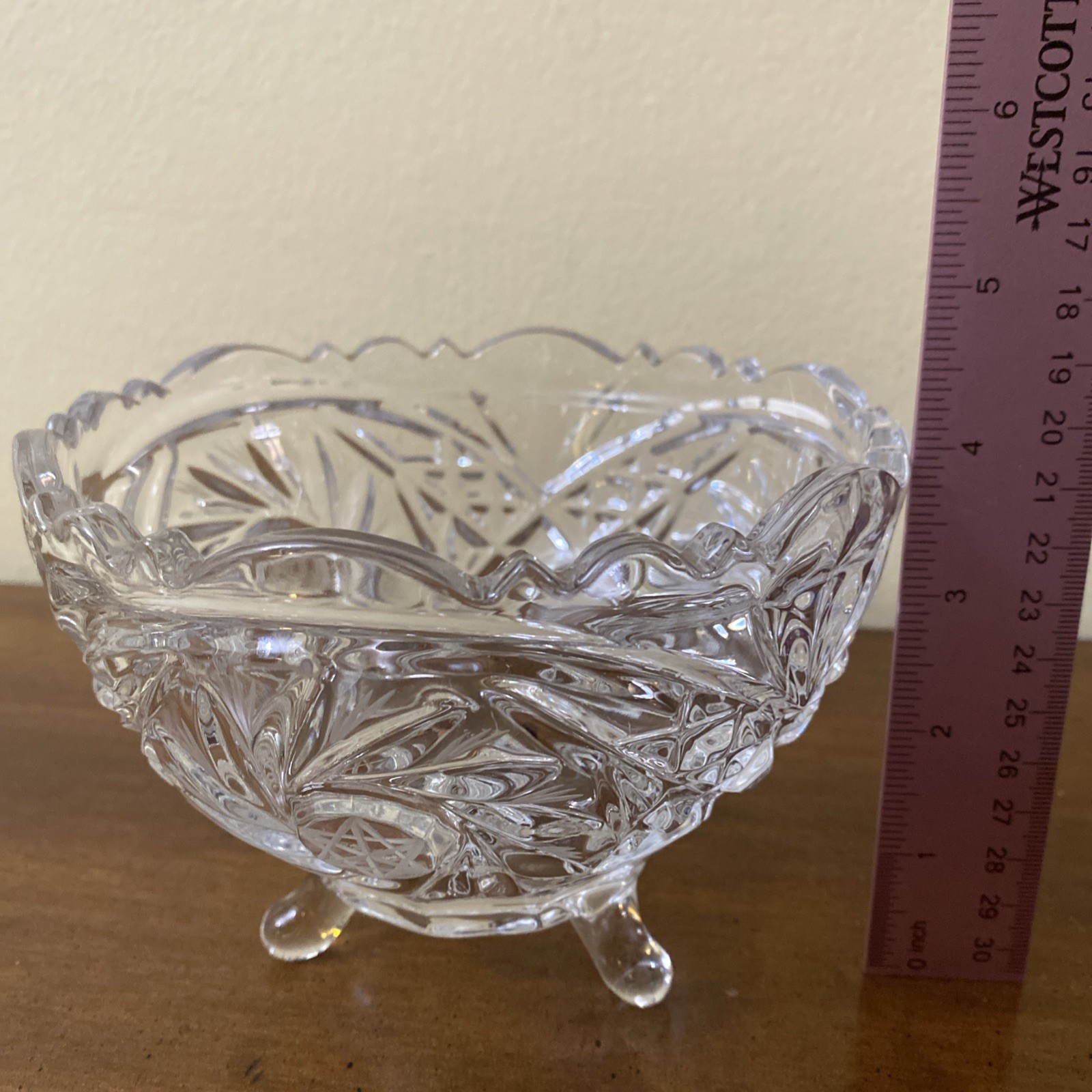 Crystal Candy Dish Star Of David 3 Footed Vintage Heavy 5.5 X 4“ High Polished