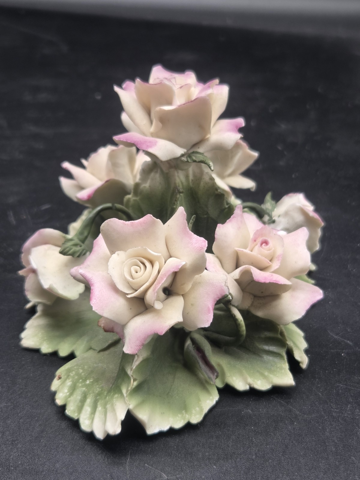 Vintage Capodimonte Italy Porcelain Purple Roses Hand Made Centerpiece
