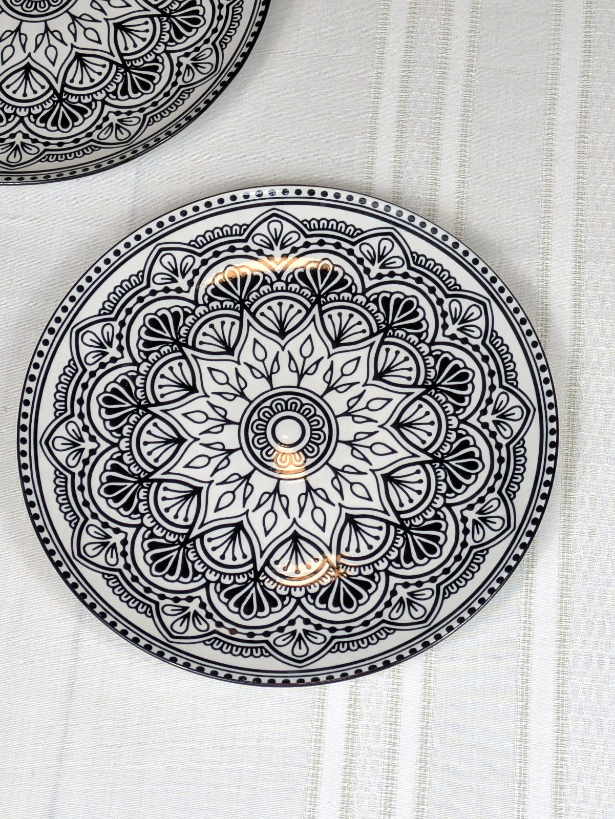 Set 6 Royal Norfolk Black & White Mediterranean Ceramic Salad Plates 7.5 NEW
