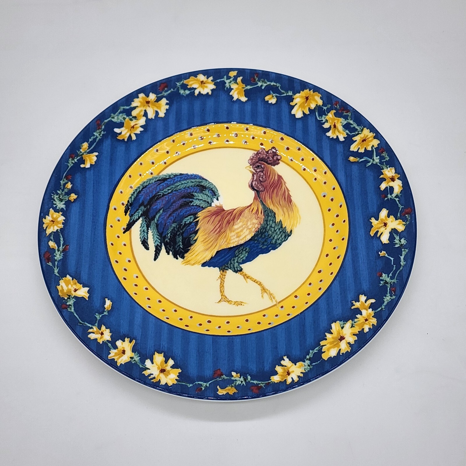 Fitz and Floyd Coq Du Village Rooster Portrait 9 1/8 in Salad Plates Blue (2)