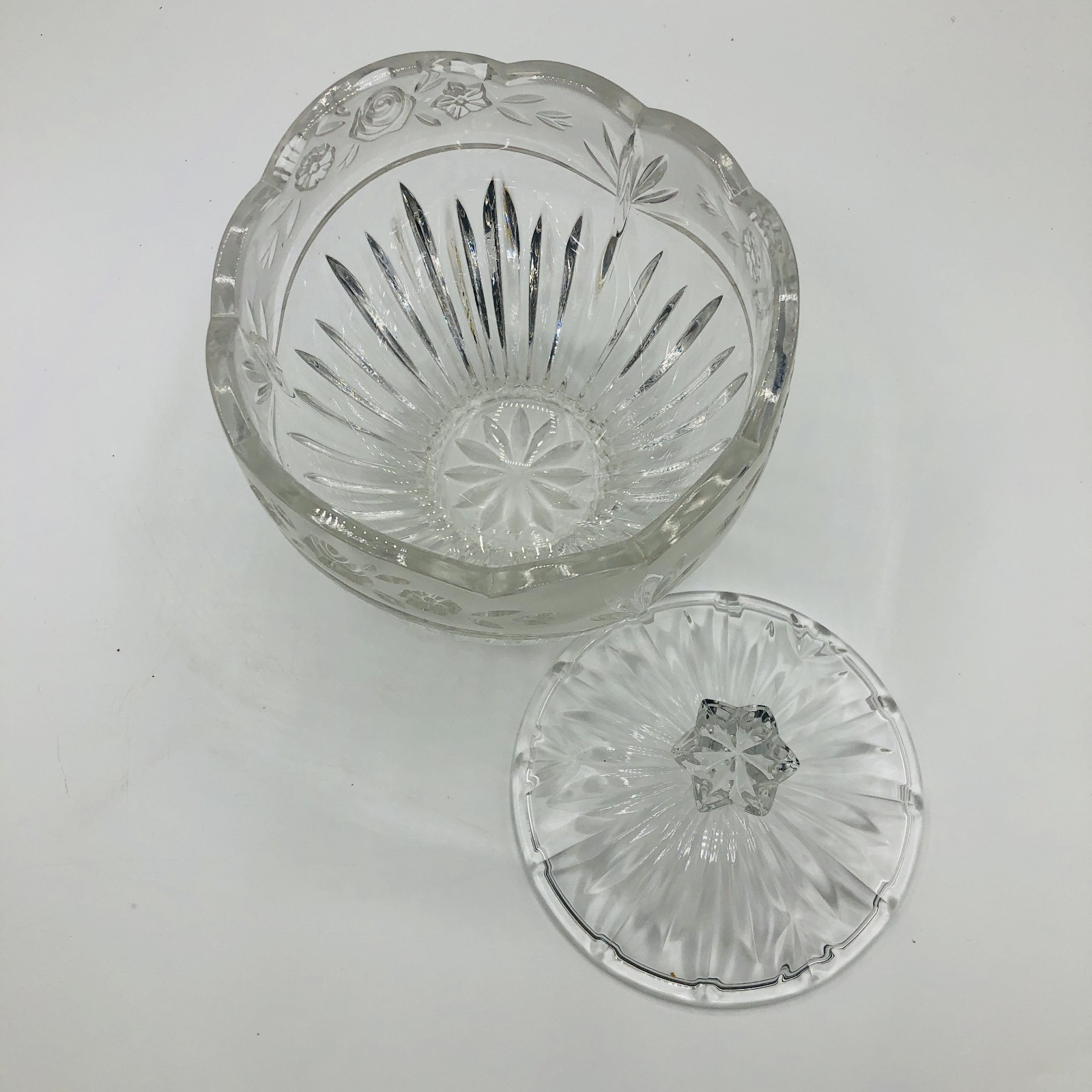 Vintage Clear & Frosted Glass Covered Candy Dish with Lid
