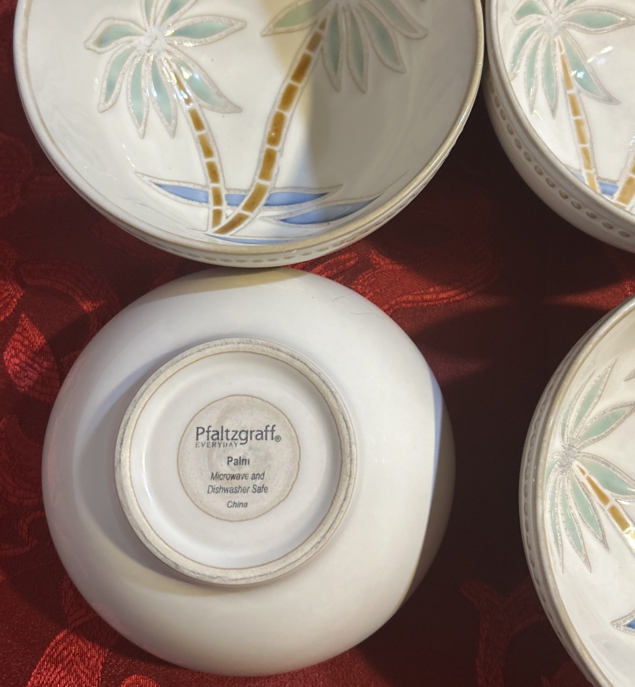 Pfaltzgraff Everyday Palm Dinner Salad Plates Cereal Bowls 12 Pc EUC