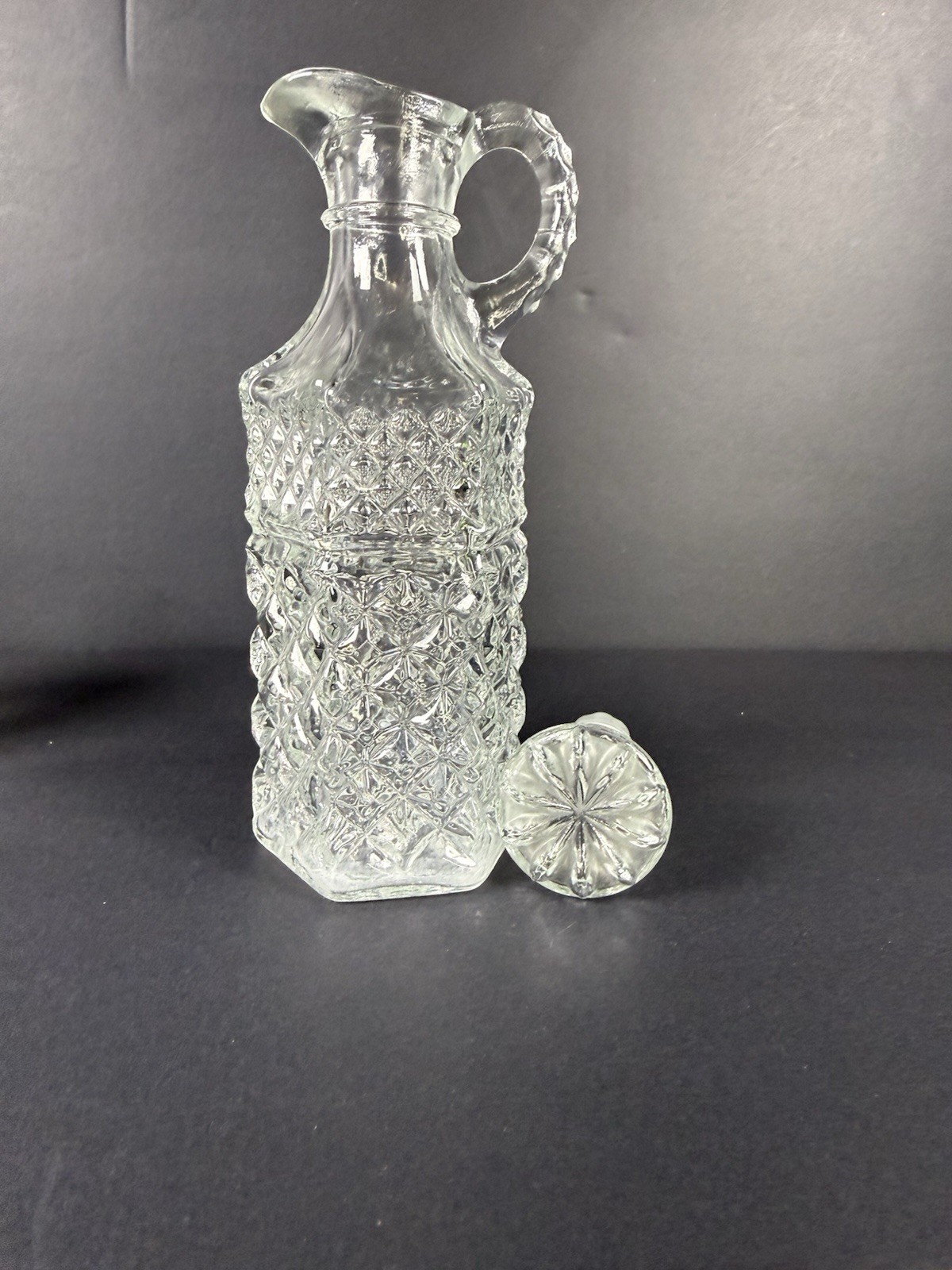 Vintage Pressed Glass Cruet, Decanter, Salt & Pepper & Relish Tray Lot of 5