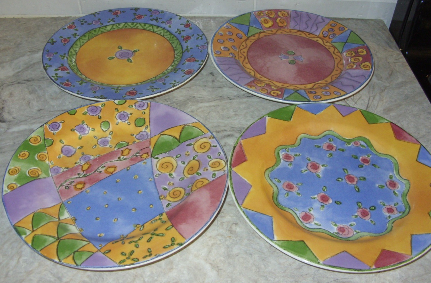 Sango Sweet Shoppe Sue Zipkin Set Of 4 Asst. Designs Salad Dessert Plates 7 7/8″