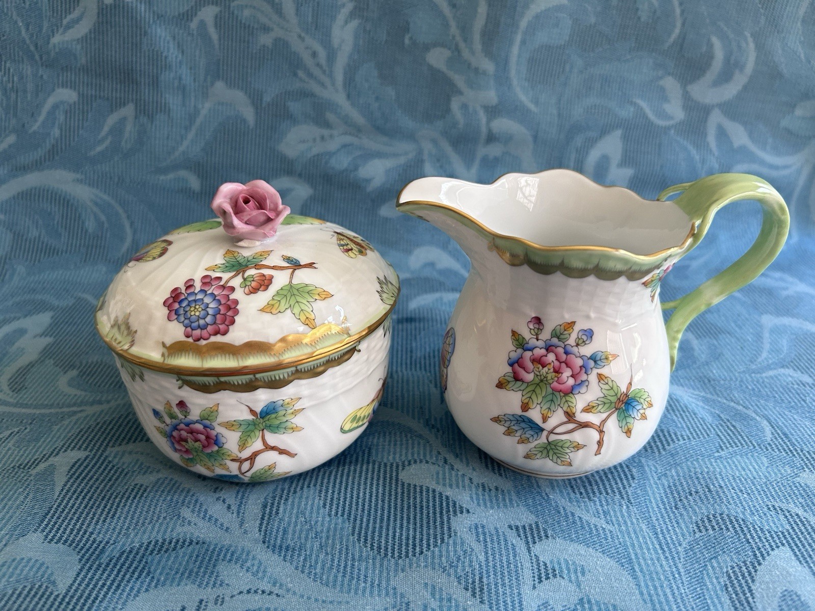 Herend Queen Victoria Creamer and Sugar Bowl with Lid