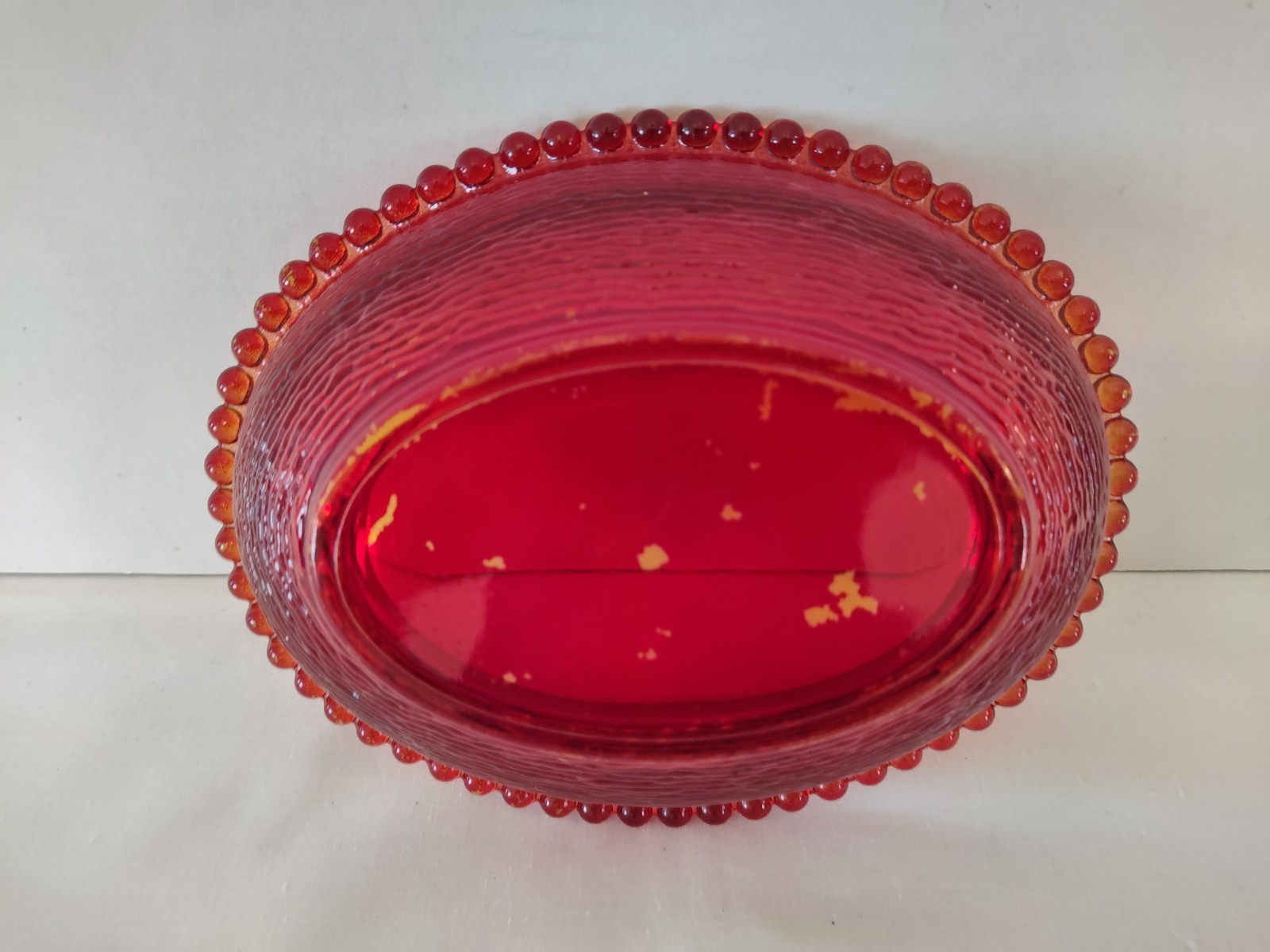 Vtg Red Flashed HEN ON NEST Indiana Glass 7” Candy Dish