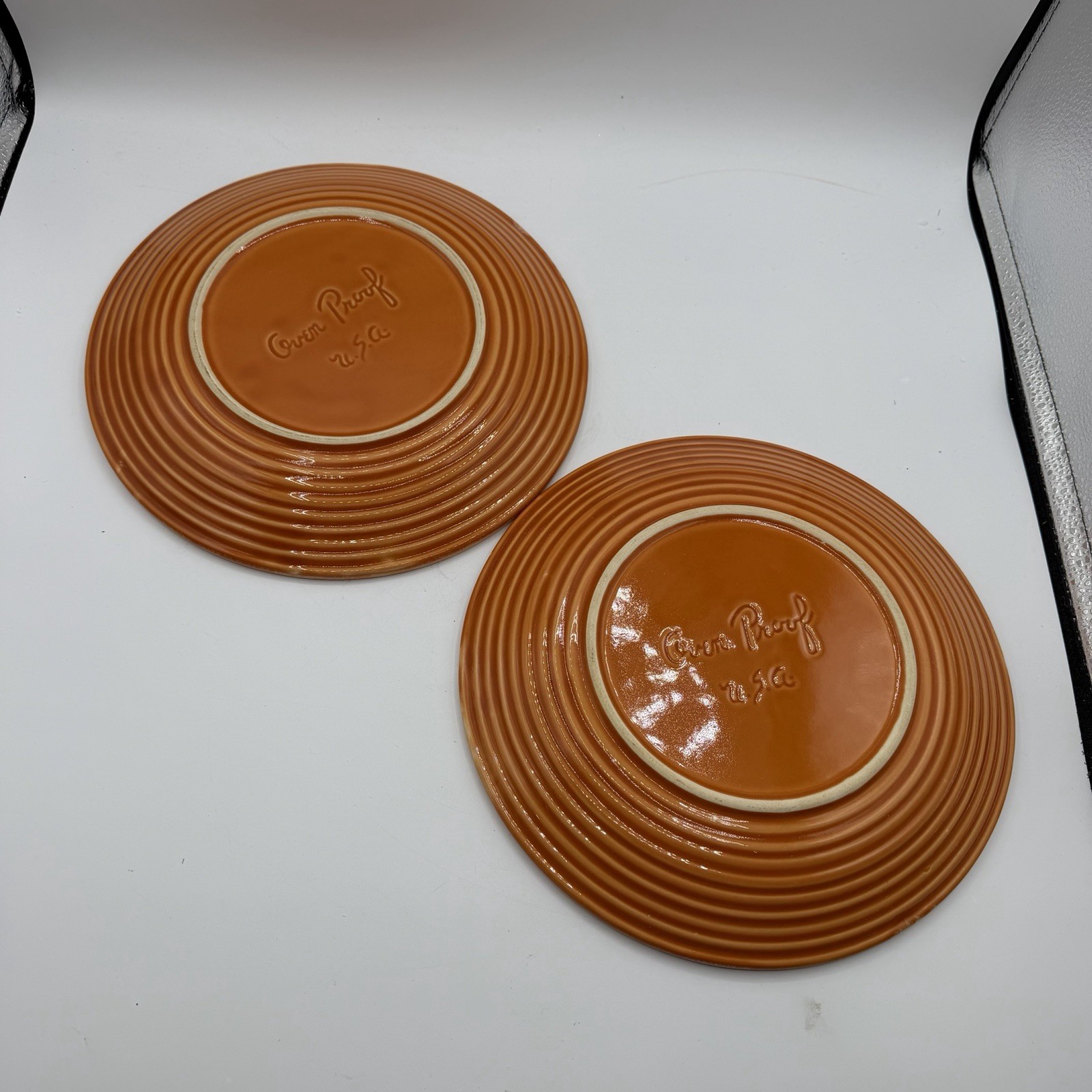 Set of 4 Vintage Hull Tangerine Orange Drip Glaze Dinner Plates 10.5″ Round USA