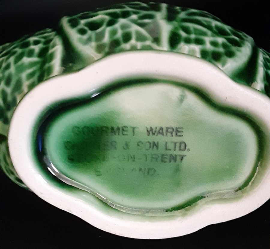 Vintage Shorter & Son Majolica Cabbage Leaf Sauce Boat England