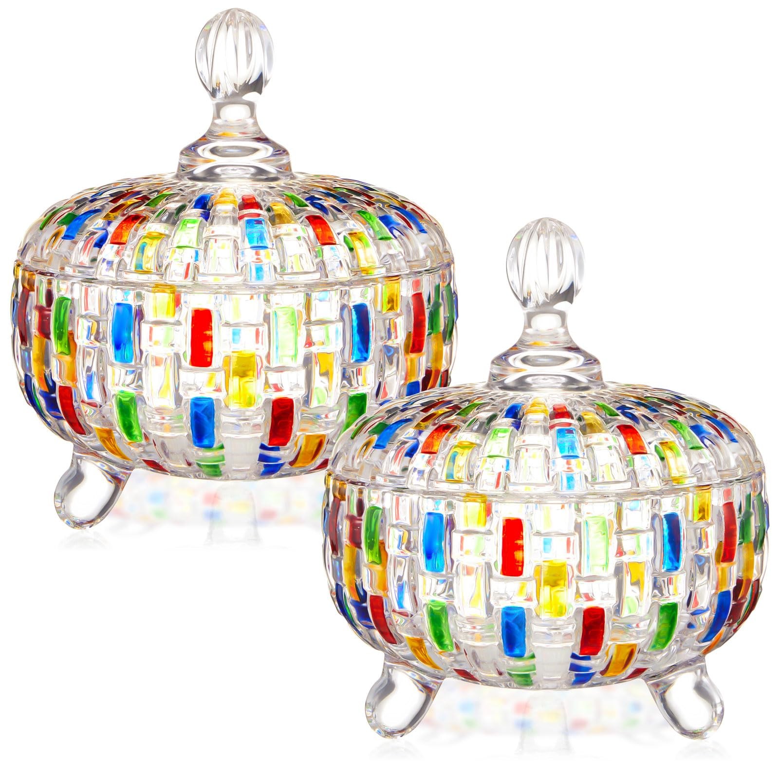 2 Pcs Colorful Crystal Candy Jars, 24oz Large Cute Glass Candy Dishes with Li…