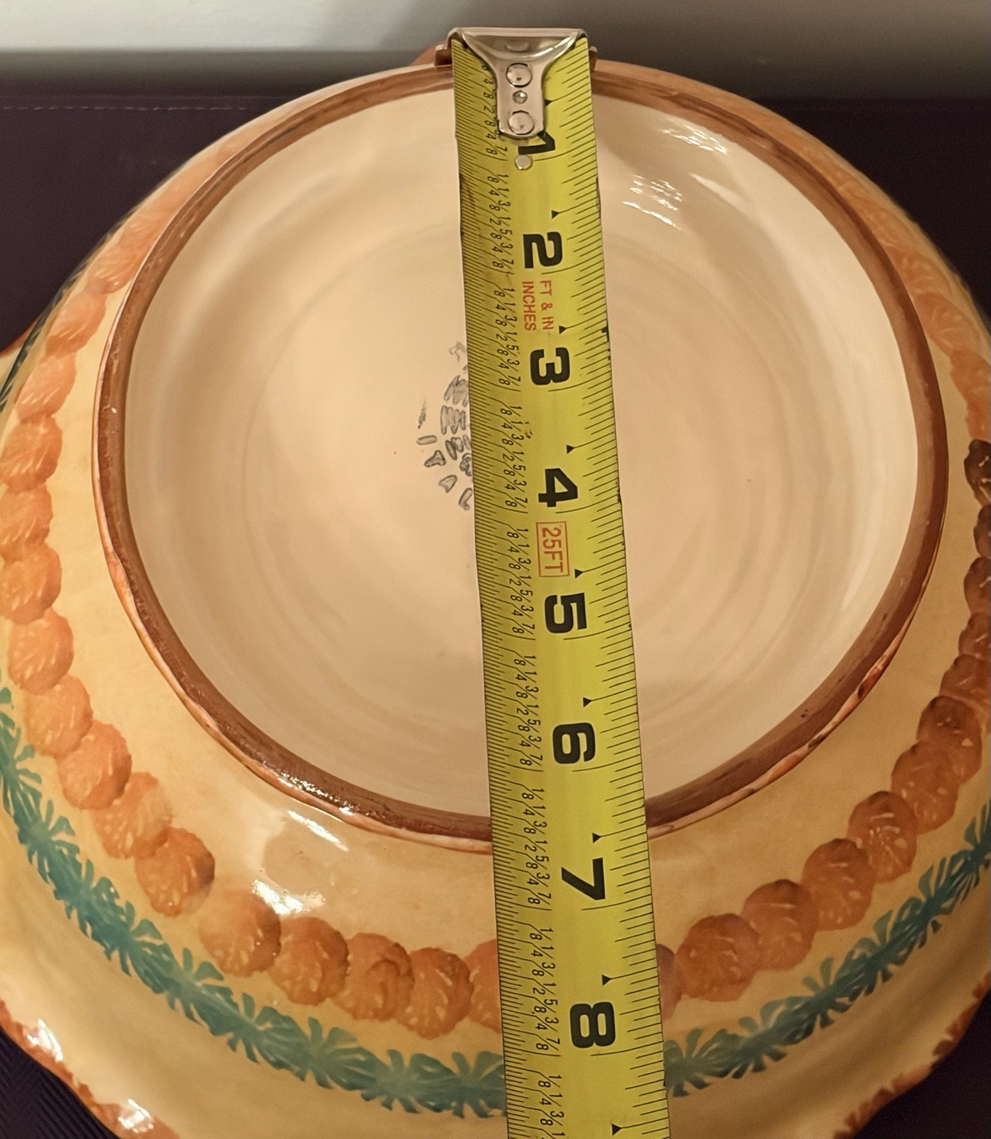 Vintage Italian Hand Painted Majolica Centerpiece Fruit Bowl Double Handle 14”