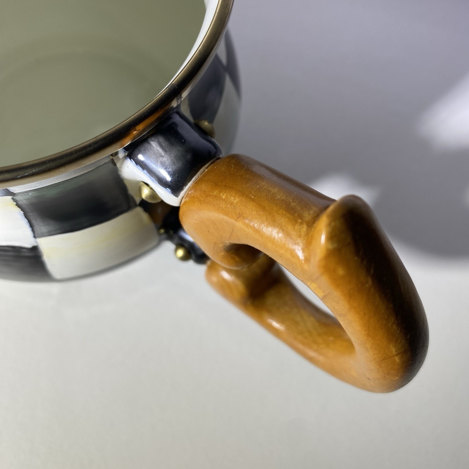 MacKenzie-Childs Vintage Courtly Check Enamel Creamer with Wooden Handle