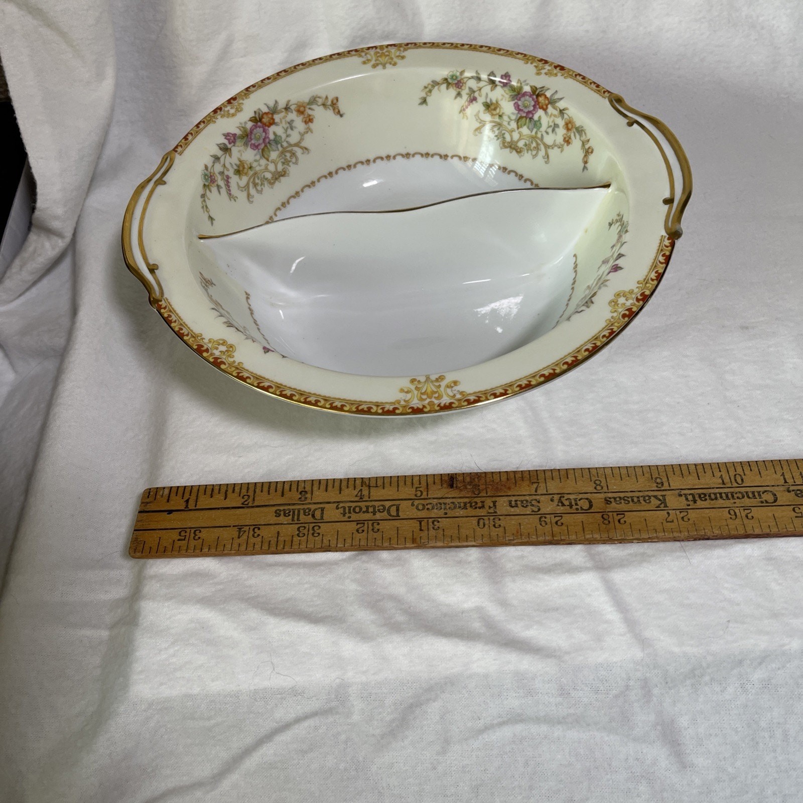 Vintage Noritake Divided Serving Bowl Dish Round 10” Gold